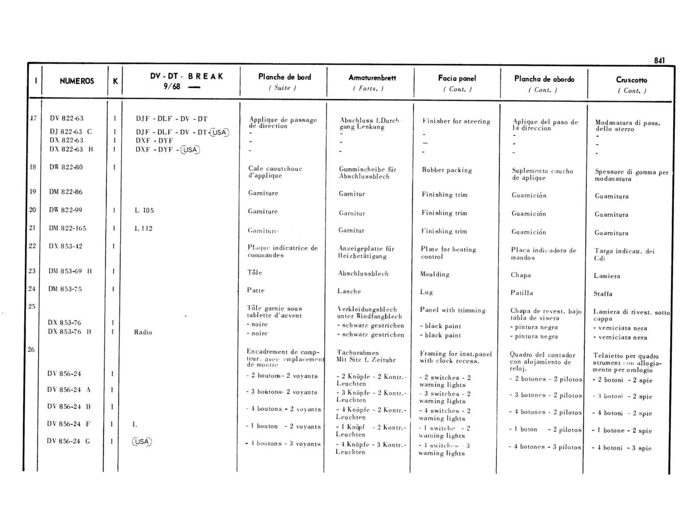 DV-DT-Break 9/68>, page 372 of 503 — 598 Parts Catalogue — Volume II