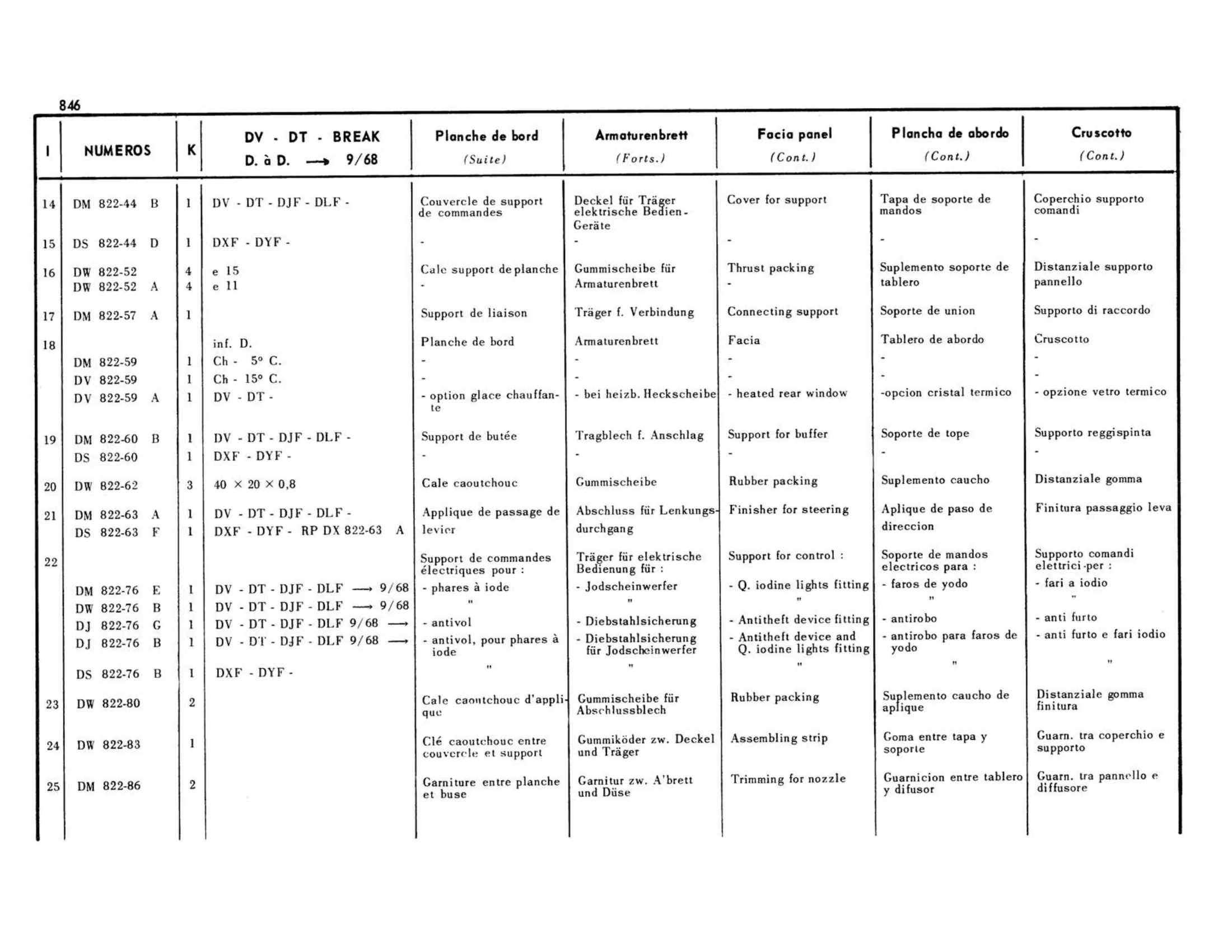 DV-DT-Break >9/68 Right hand drive, page 376 of 503 — 598 Parts Catalogue — Volume II
