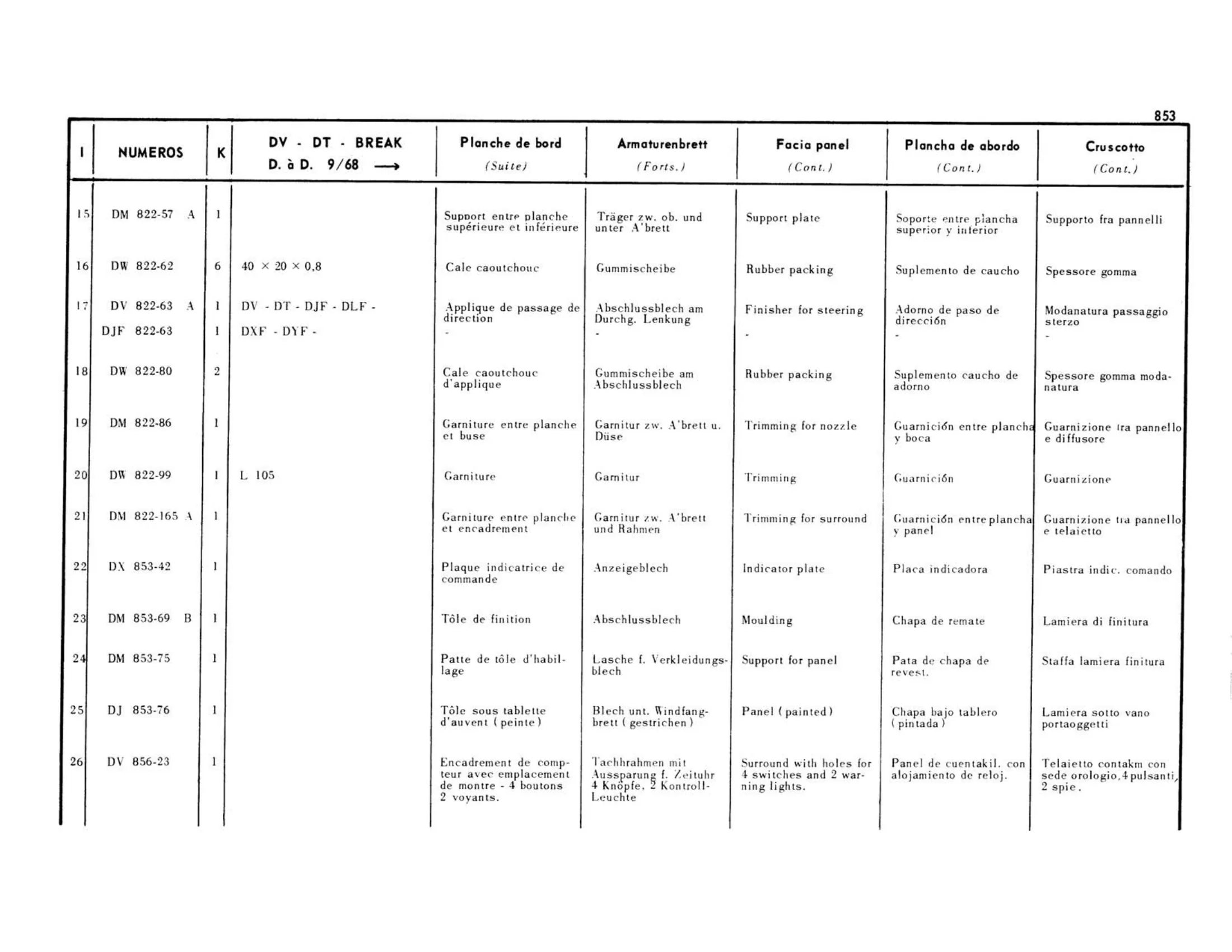 DV-DT-Break 9/68> Right hand drive, page 380 of 503 — 598 Parts Catalogue — Volume II