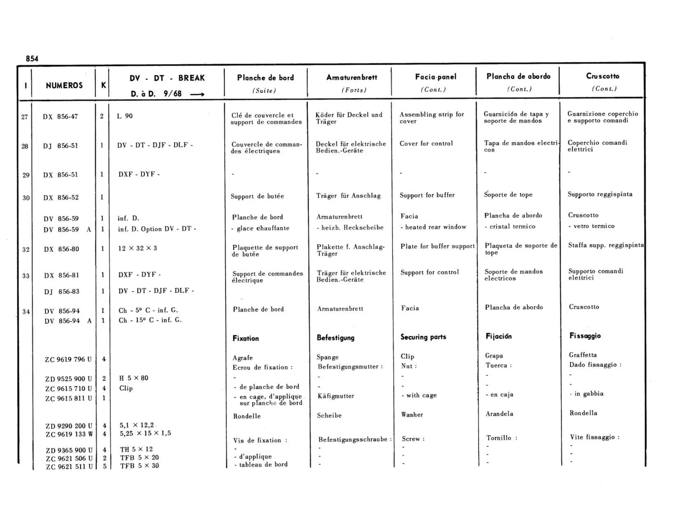 DV-DT-Break 9/68> Right hand drive, page 381 of 503 — 598 Parts Catalogue — Volume II