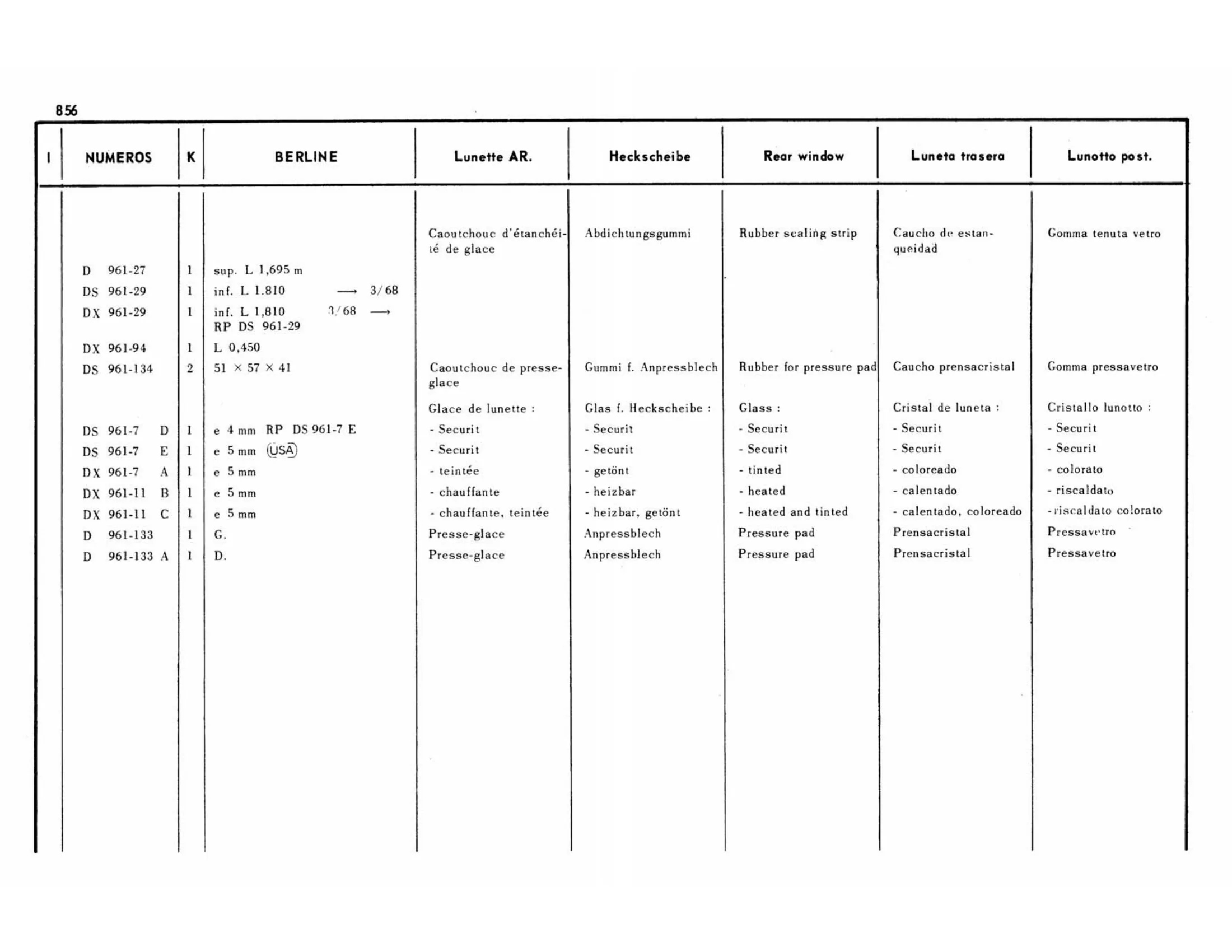 Rear window-Berline, page 383 of 503 — 598 Parts Catalogue — Volume II