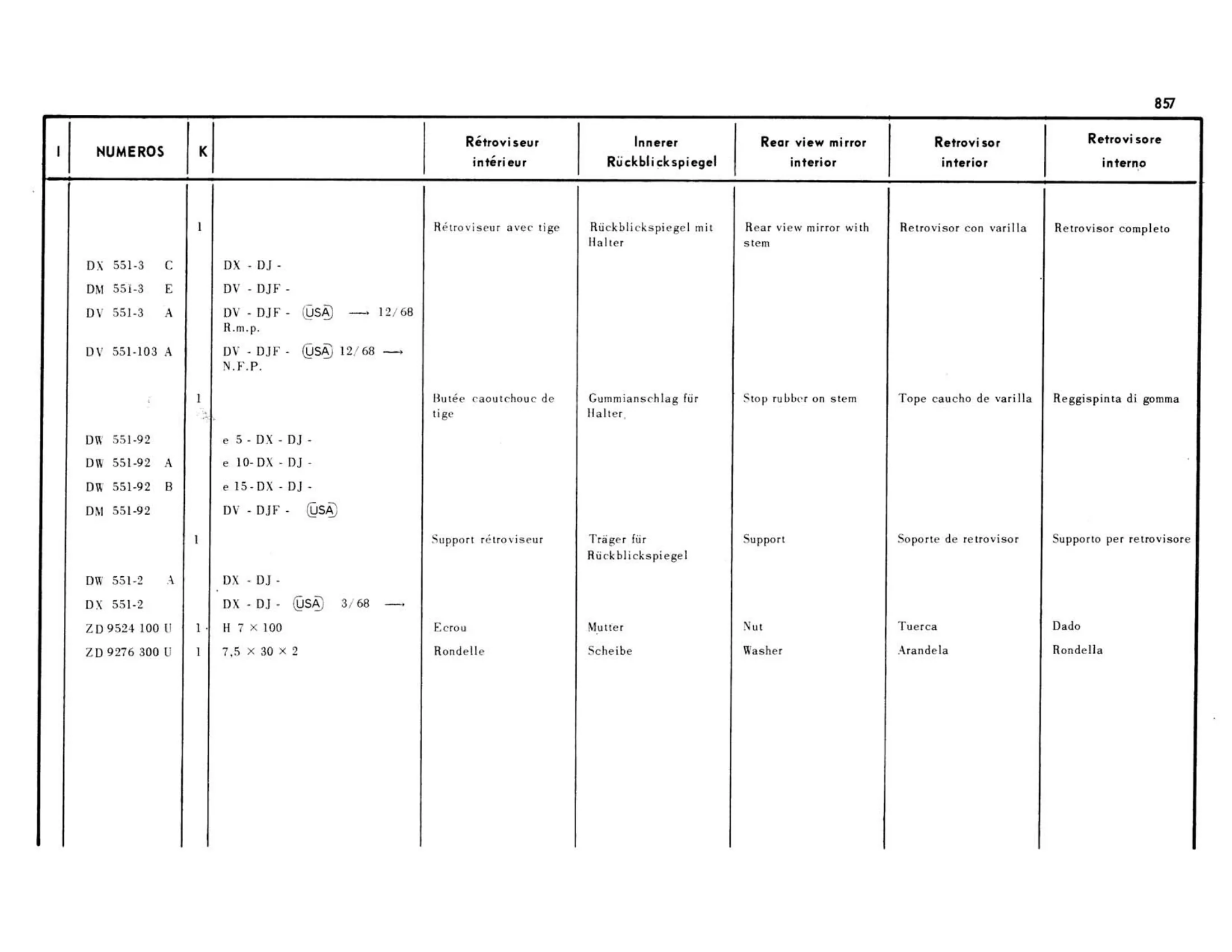 Rear view mirror, page 384 of 503 — 598 Parts Catalogue — Volume II
