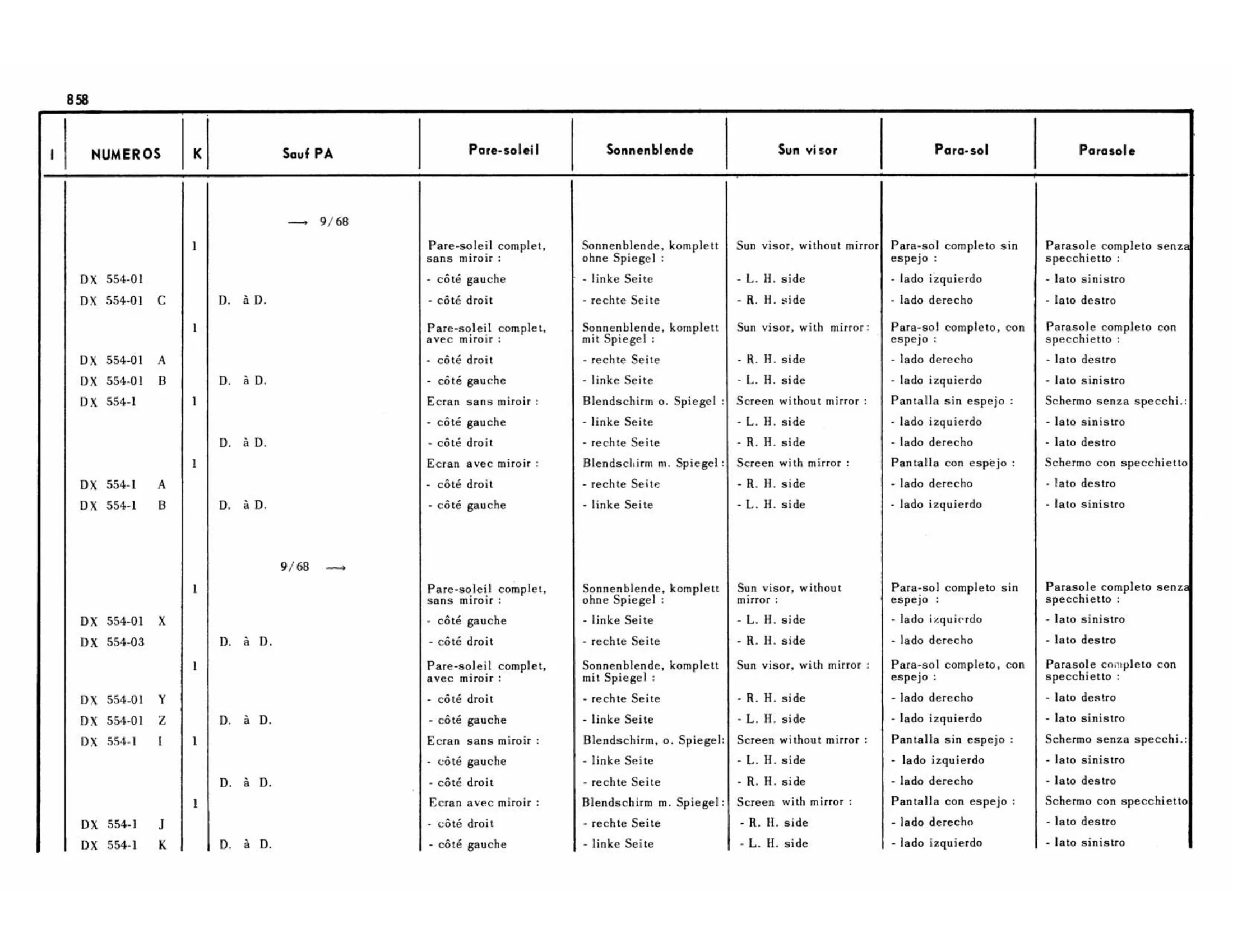 Sun visor, page 385 of 503 — 598 Parts Catalogue — Volume II