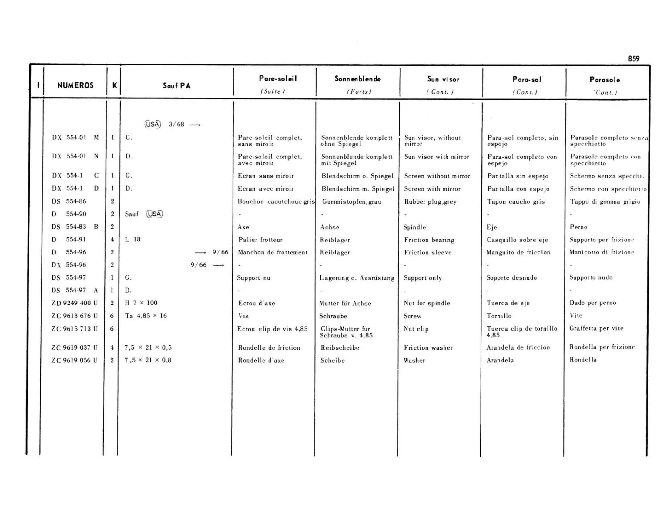 Sun visor, page 386 of 503 — 598 Parts Catalogue — Volume II