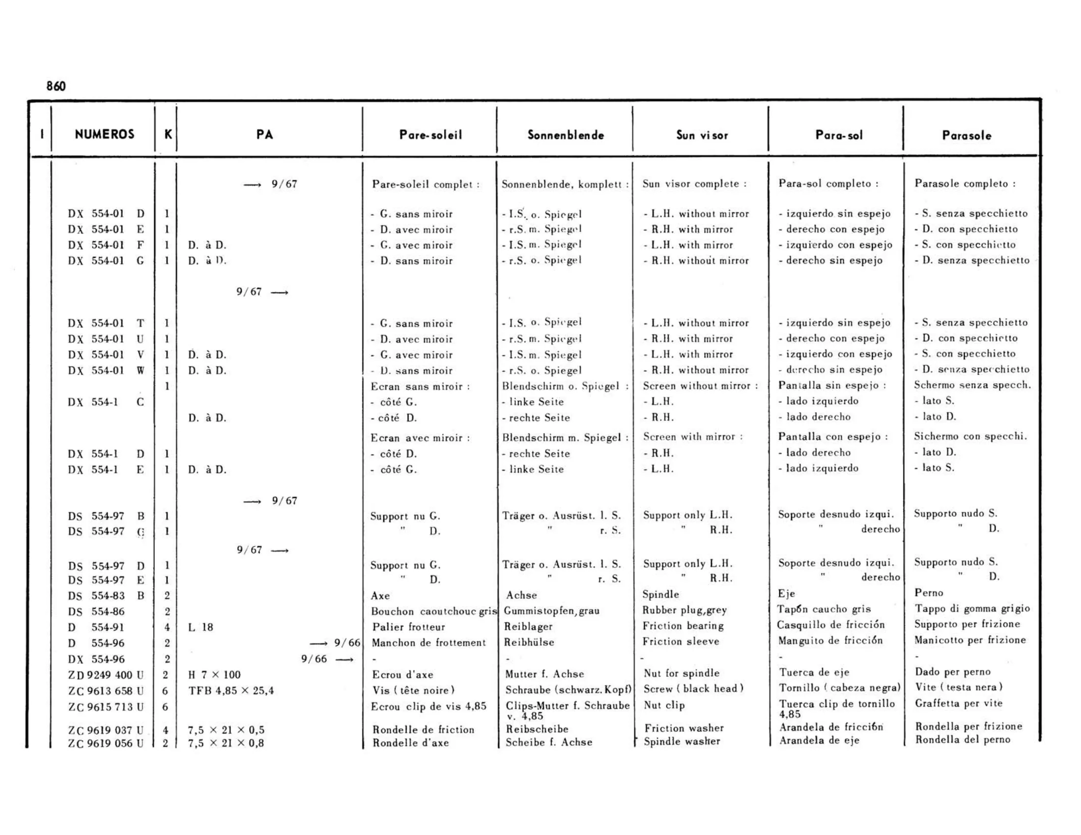 Sun visor, page 387 of 503 — 598 Parts Catalogue — Volume II