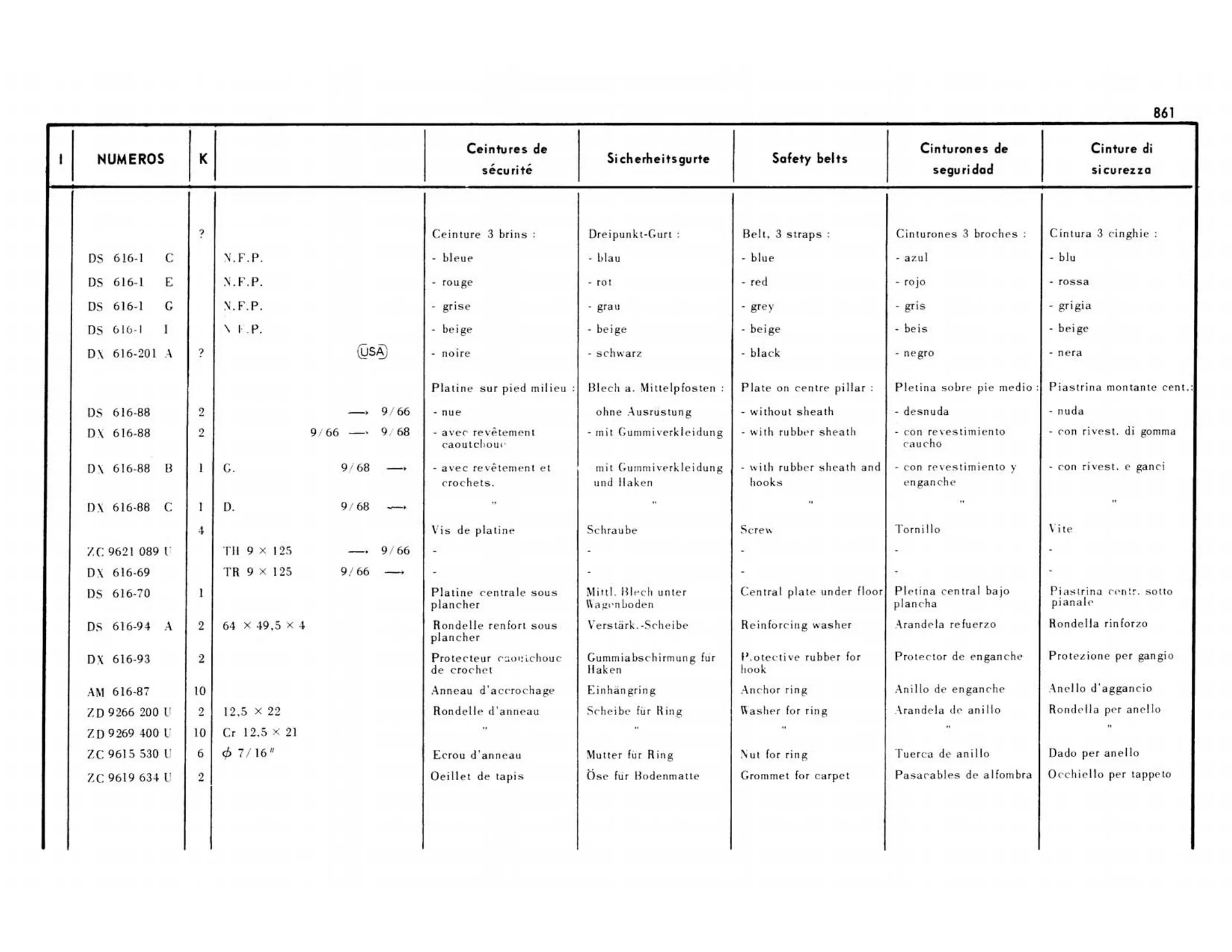 Safety belts, page 388 of 503 — 598 Parts Catalogue — Volume II
