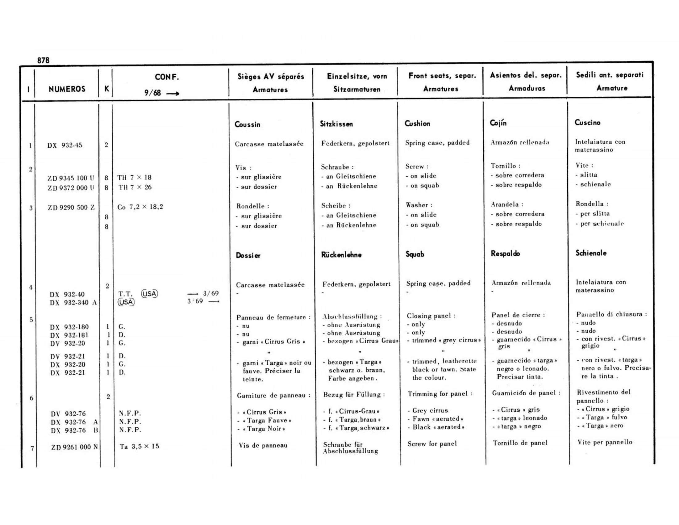 Confort 9/68>, page 402 of 503 — 598 Parts Catalogue — Volume II