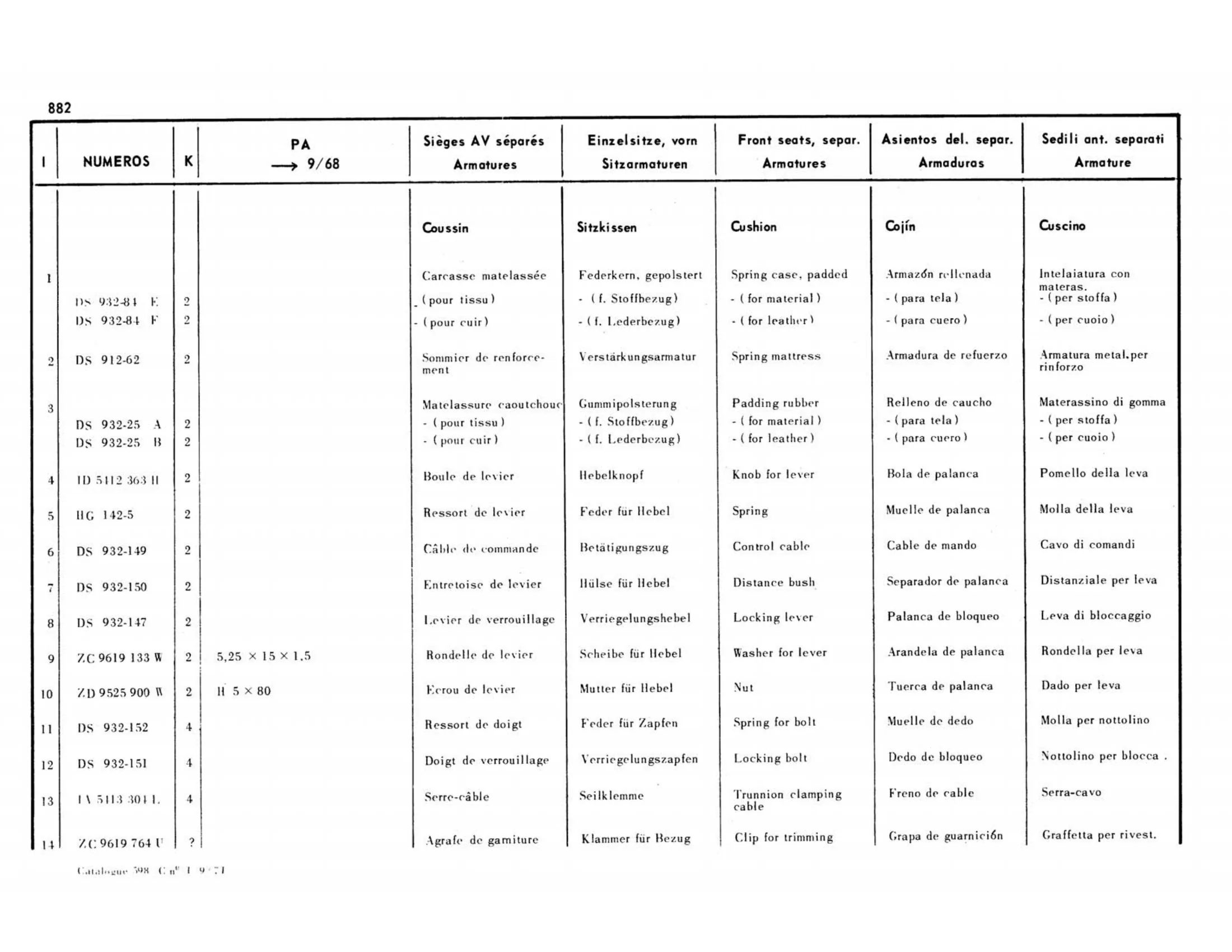 Pallas >9/68, page 405 of 503 — 598 Parts Catalogue — Volume II