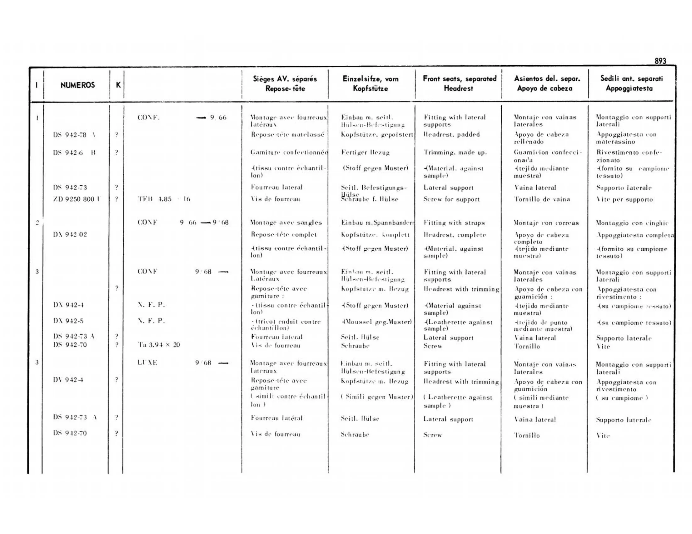 Headrests, page 412 of 503 — 598 Parts Catalogue — Volume II