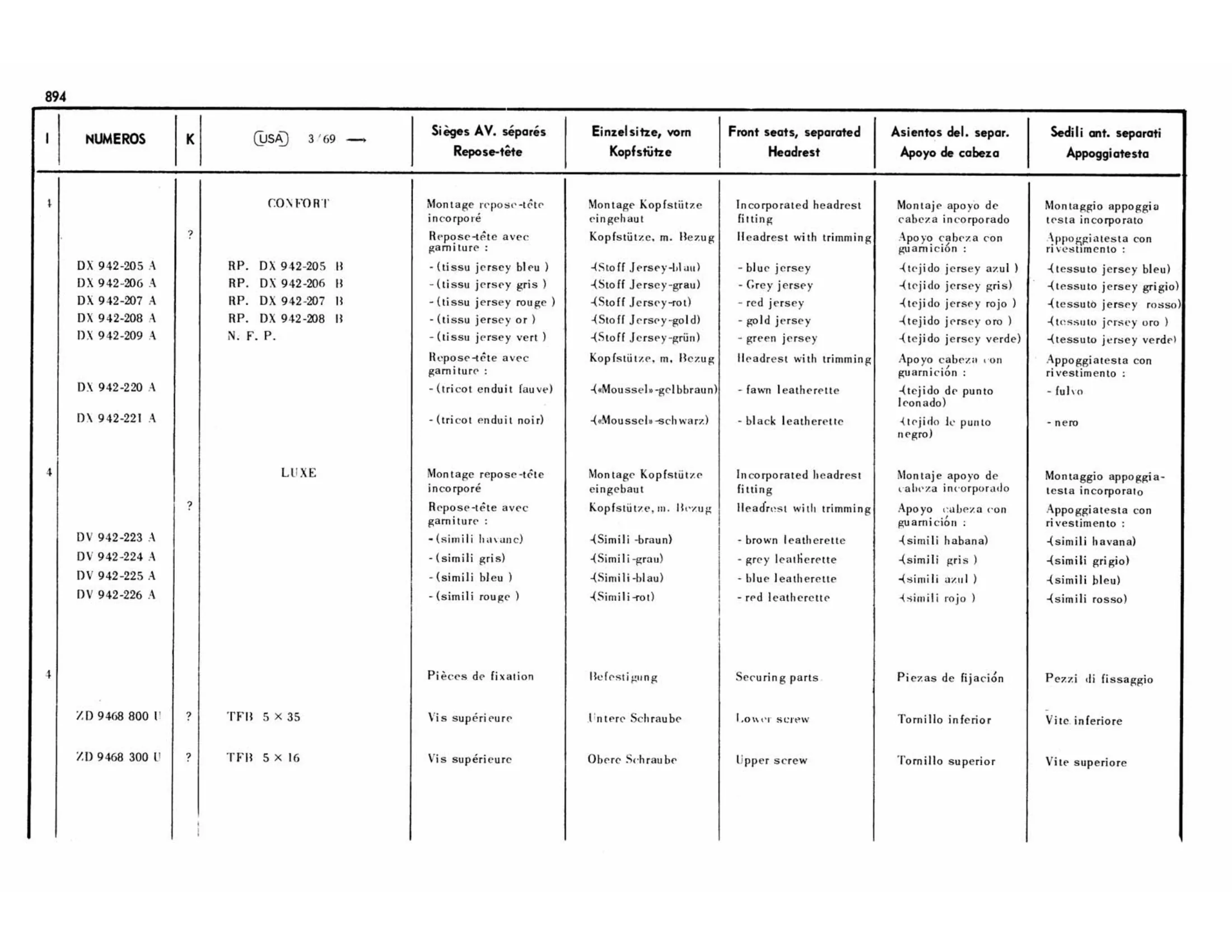 Headrests, page 413 of 503 — 598 Parts Catalogue — Volume II