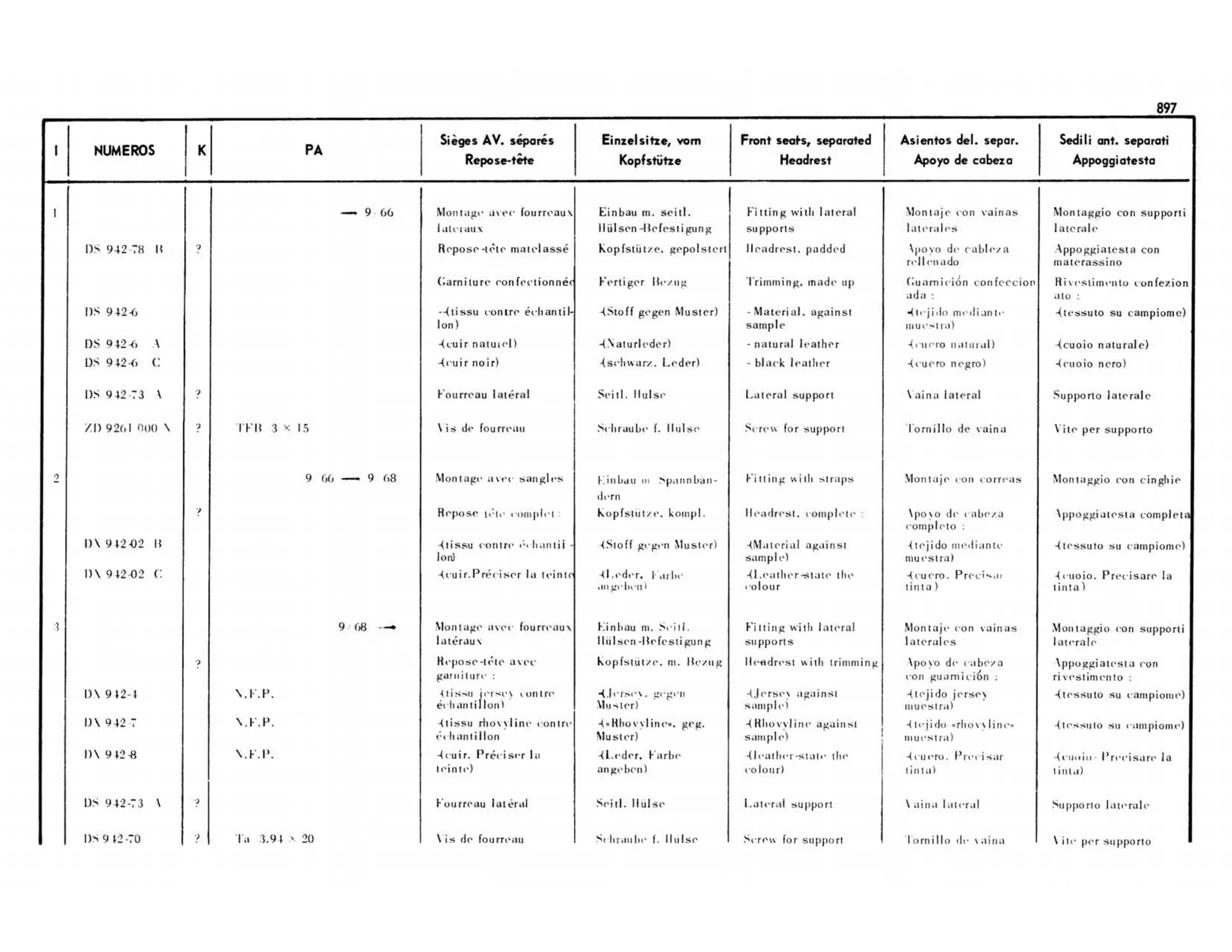 Headrests, page 414 of 503 — 598 Parts Catalogue — Volume II