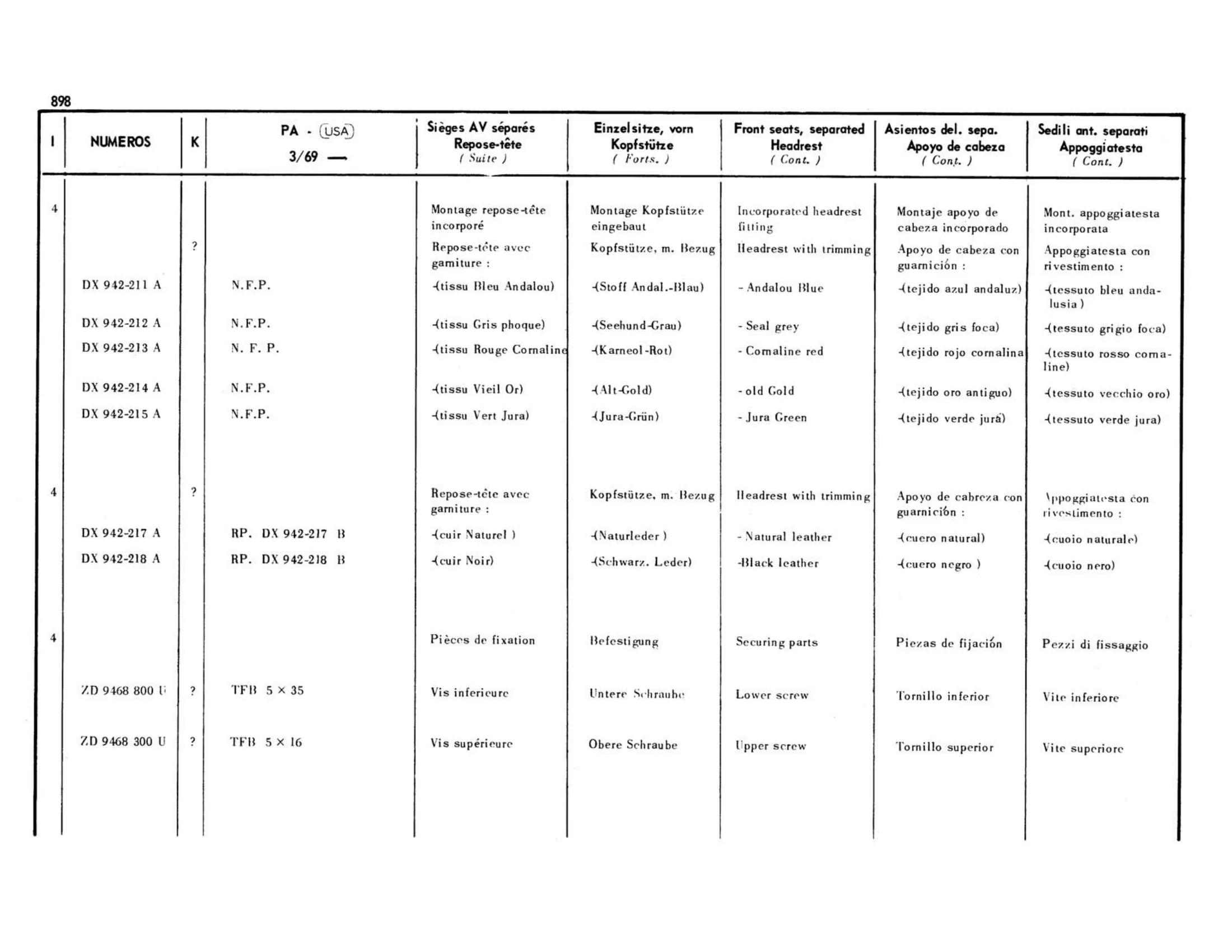 Headrests, page 415 of 503 — 598 Parts Catalogue — Volume II
