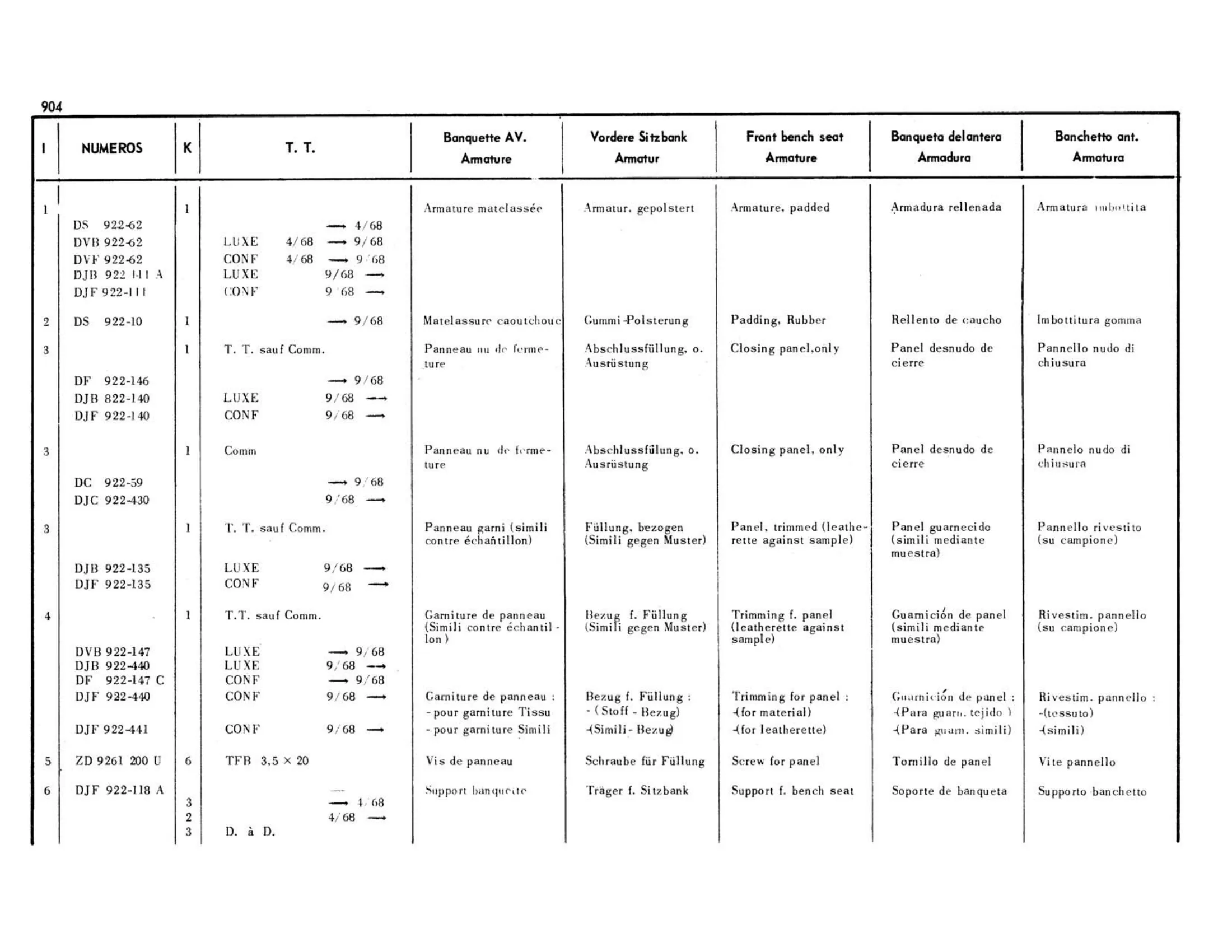 Front bench seat, page 421 of 503 — 598 Parts Catalogue — Volume II