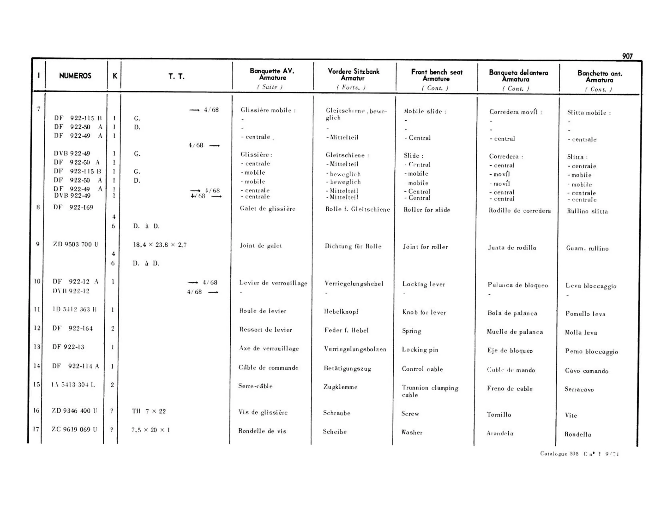 Front bench seat, page 422 of 503 — 598 Parts Catalogue — Volume II