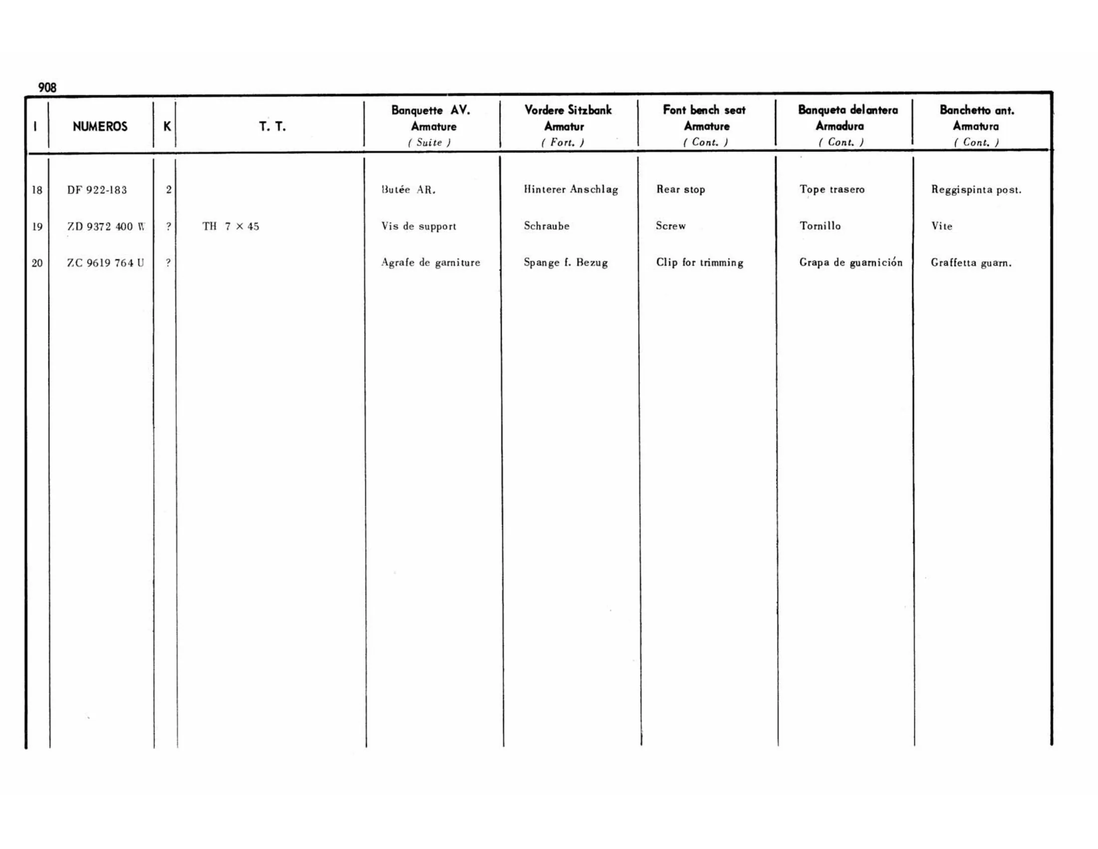 Front bench seat, page 423 of 503 — 598 Parts Catalogue — Volume II