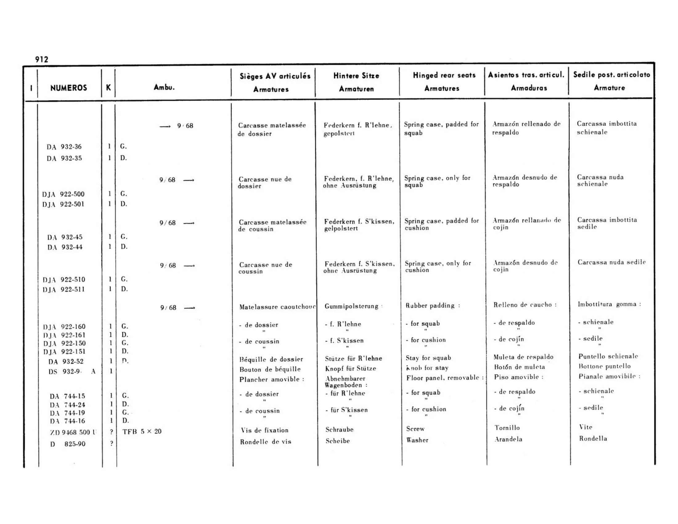 Rear seats / Ambulance, hinged, page 426 of 503 — 598 Parts Catalogue — Volume II