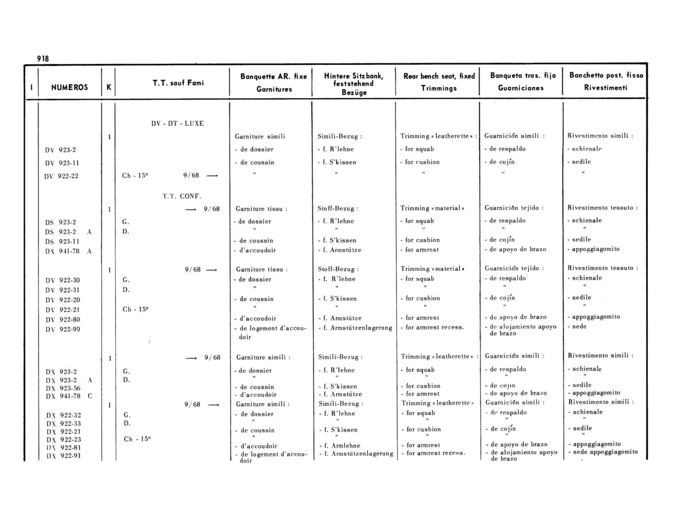Trimmings / Bench, folding Familiale, page 432 of 503 — 598 Parts Catalogue — Volume II
