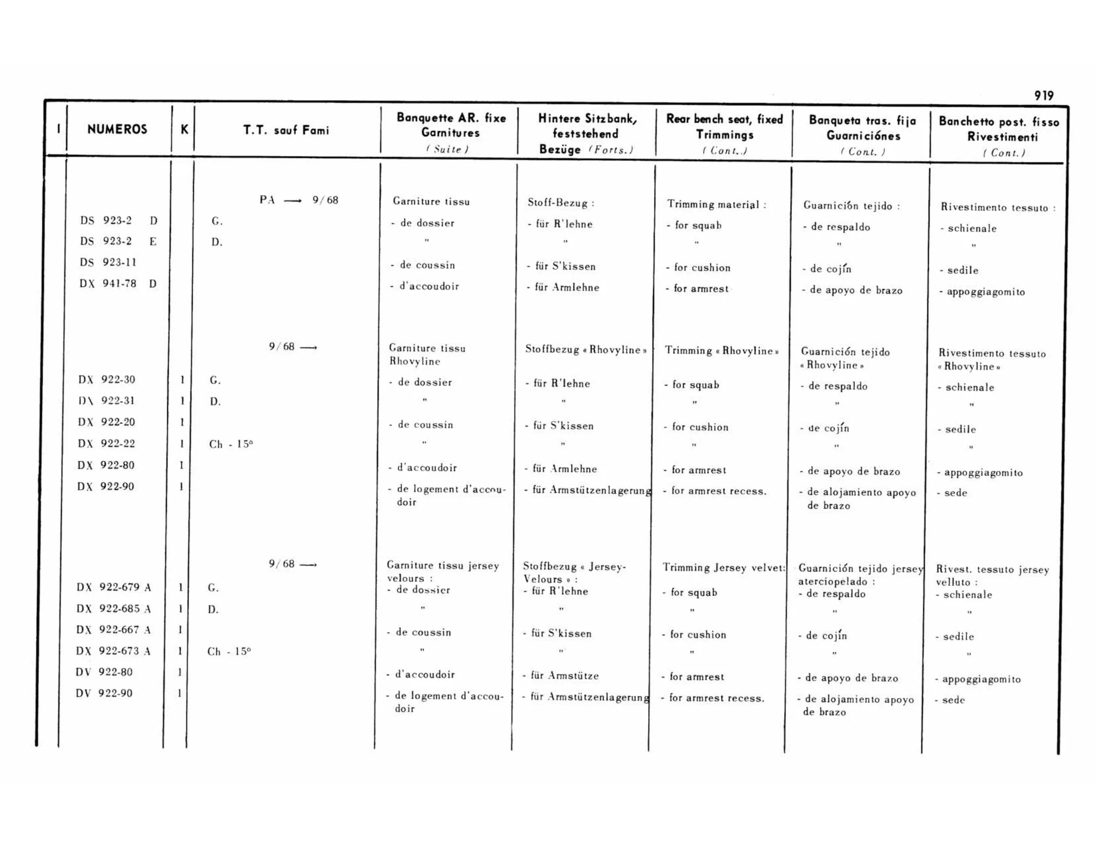 Trimmings / Bench, folding Familiale, page 433 of 503 — 598 Parts Catalogue — Volume II