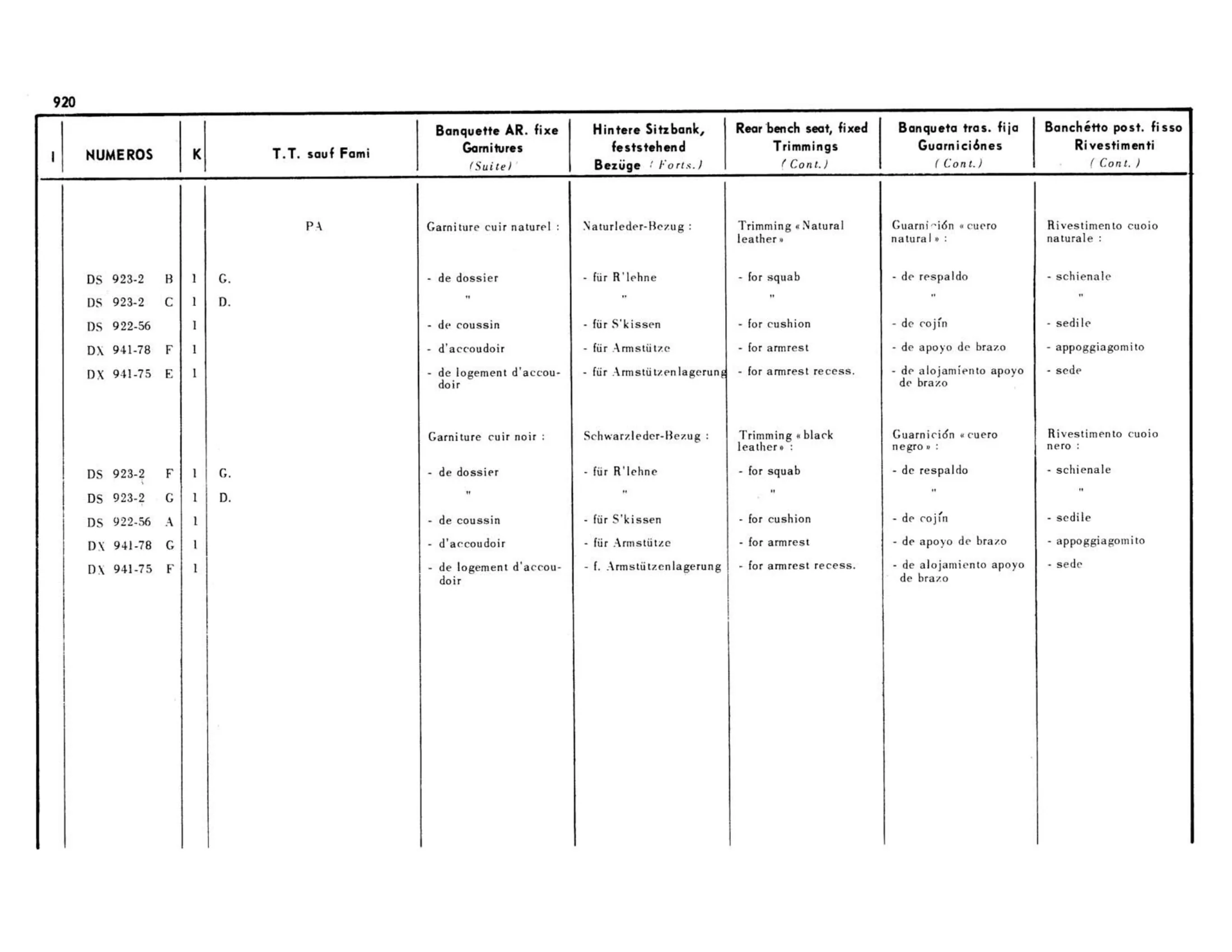 Trimmings / Bench, folding Familiale, page 434 of 503 — 598 Parts Catalogue — Volume II