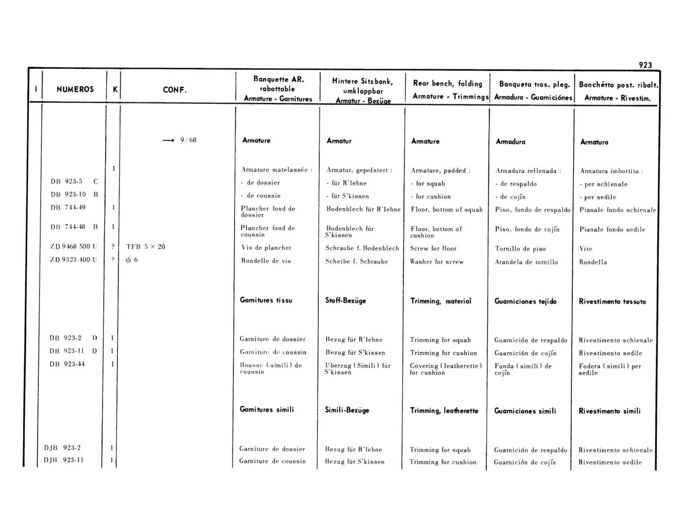 Bench, folding Confort, page 437 of 503 — 598 Parts Catalogue — Volume II