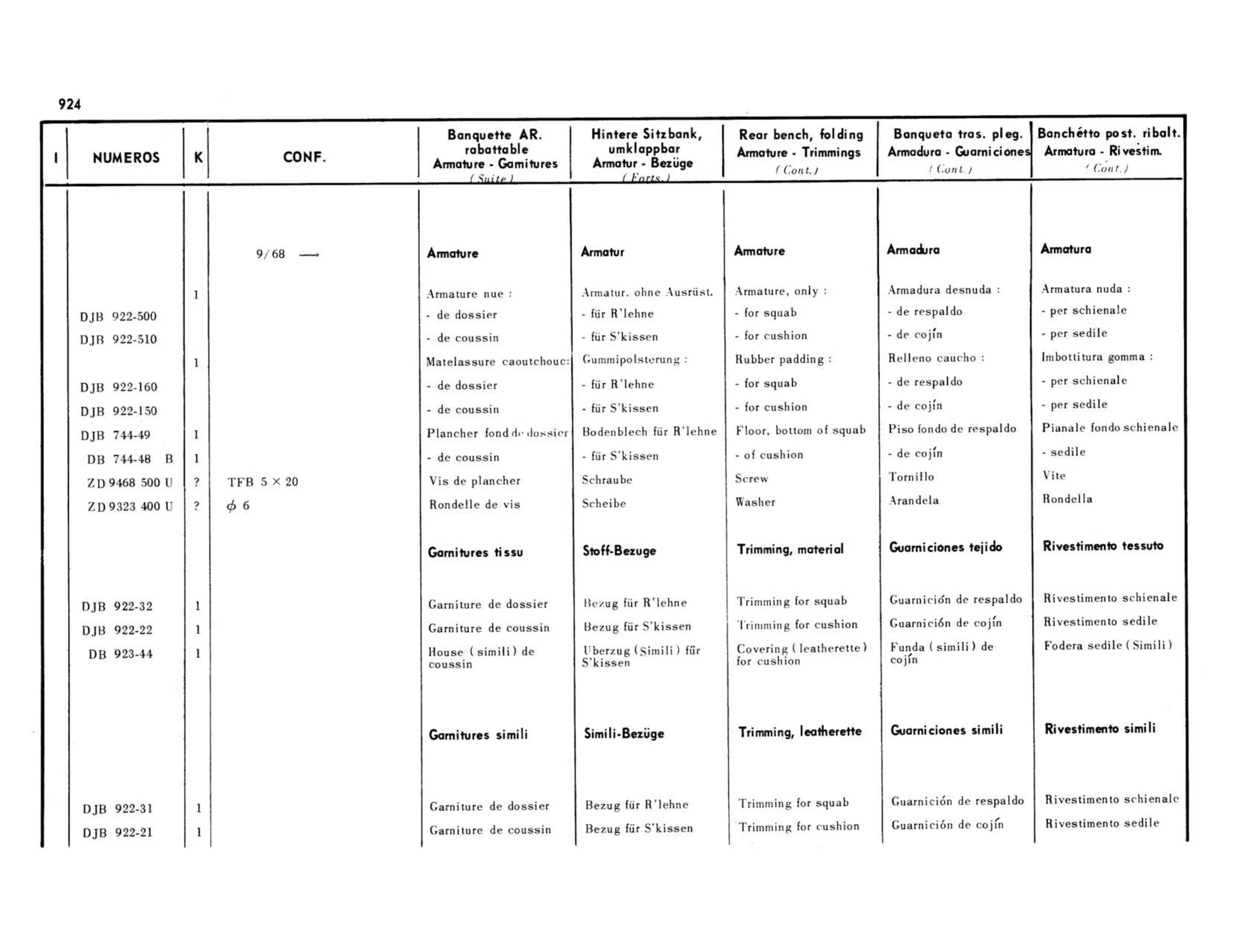 Bench, folding Confort, page 438 of 503 — 598 Parts Catalogue — Volume II