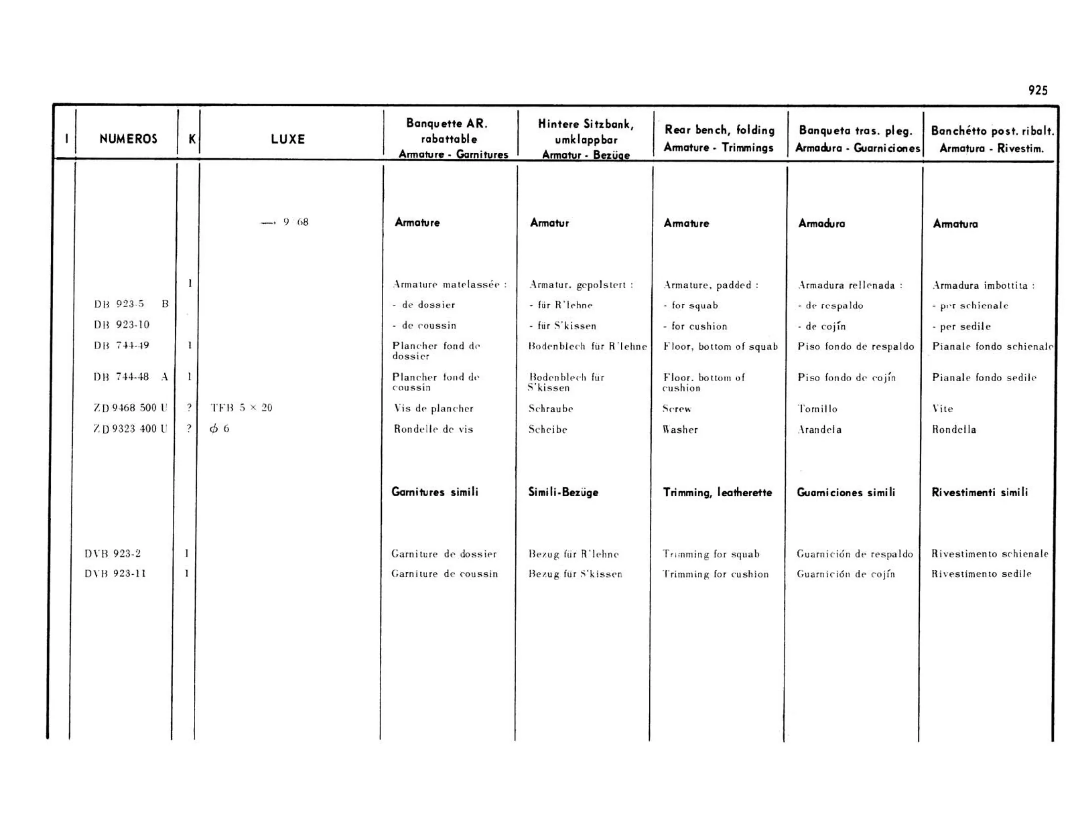 Bench, folding Luxe, page 439 of 503 — 598 Parts Catalogue — Volume II