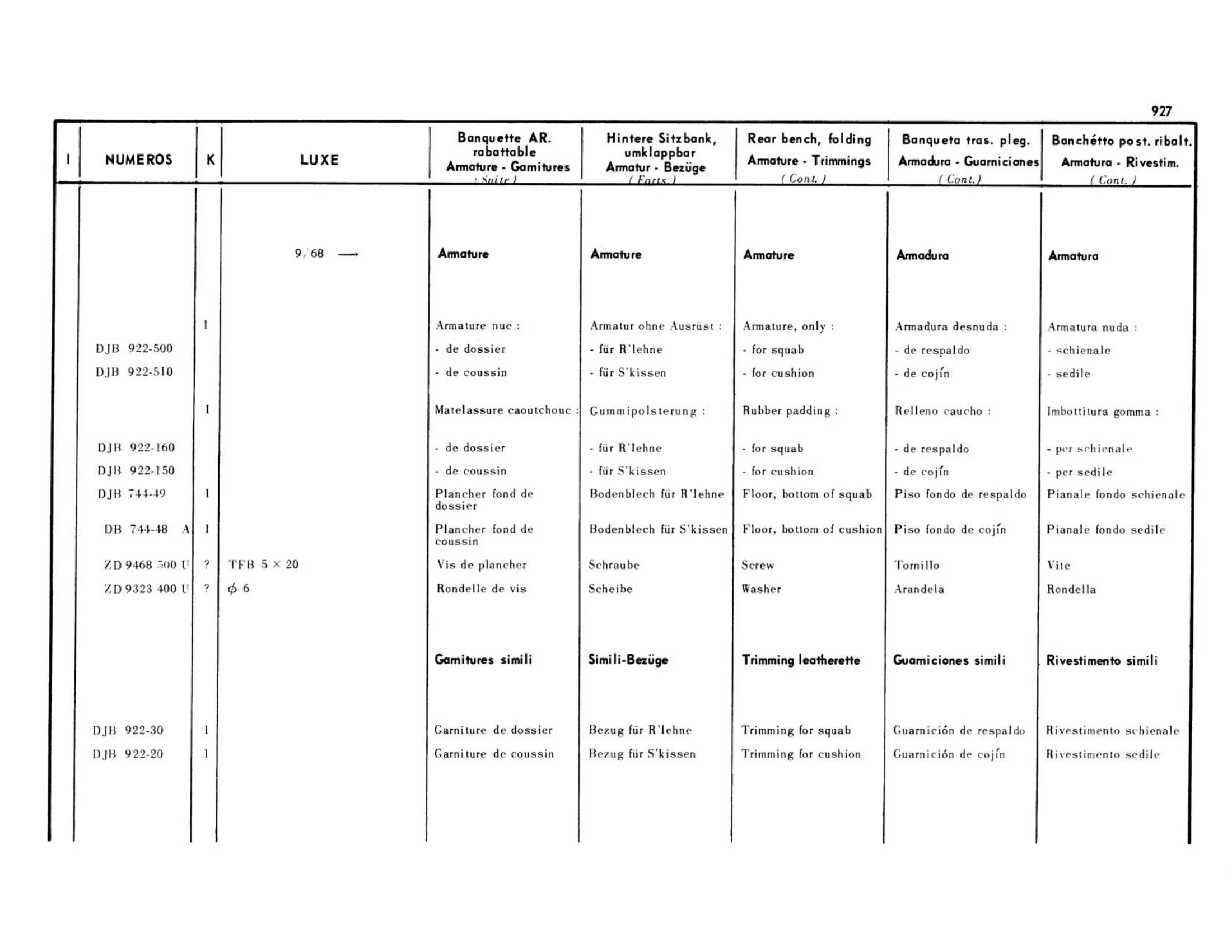 Bench, folding Luxe, page 440 of 503 — 598 Parts Catalogue — Volume II