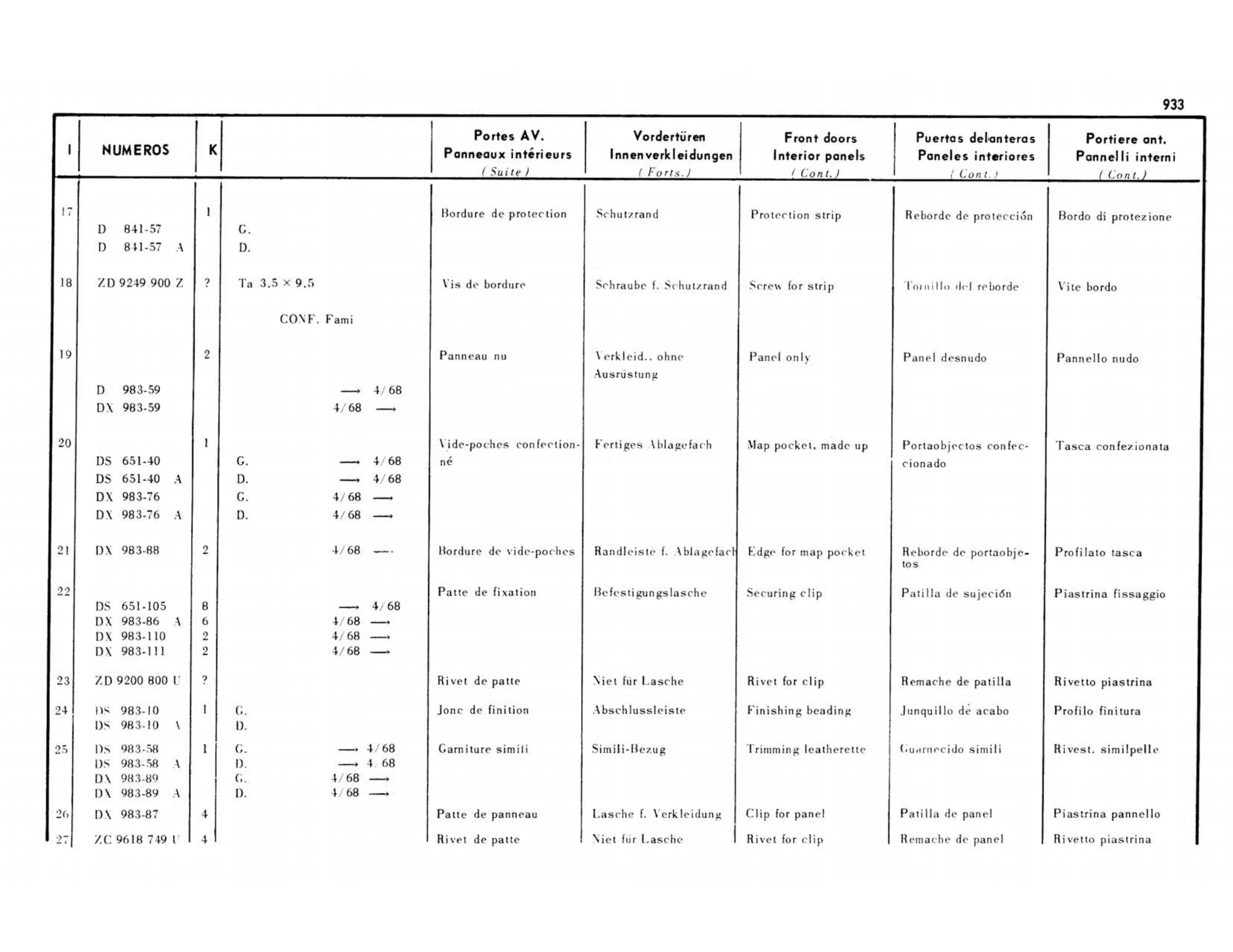 Confort, Familiale, page 444 of 503 — 598 Parts Catalogue — Volume II