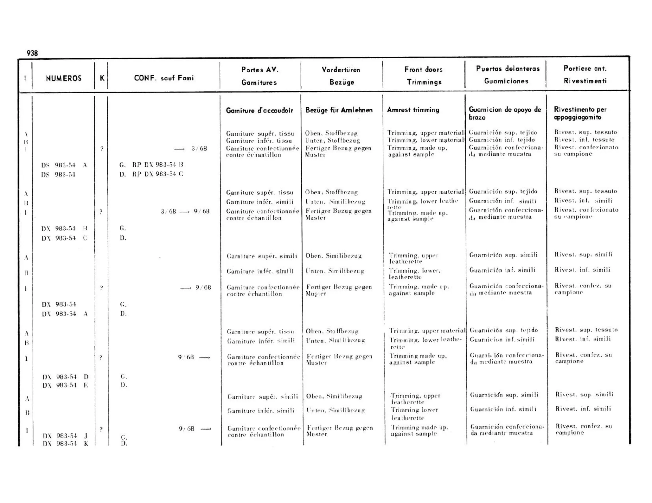 Confort except Familiale, page 448 of 503 — 598 Parts Catalogue — Volume II