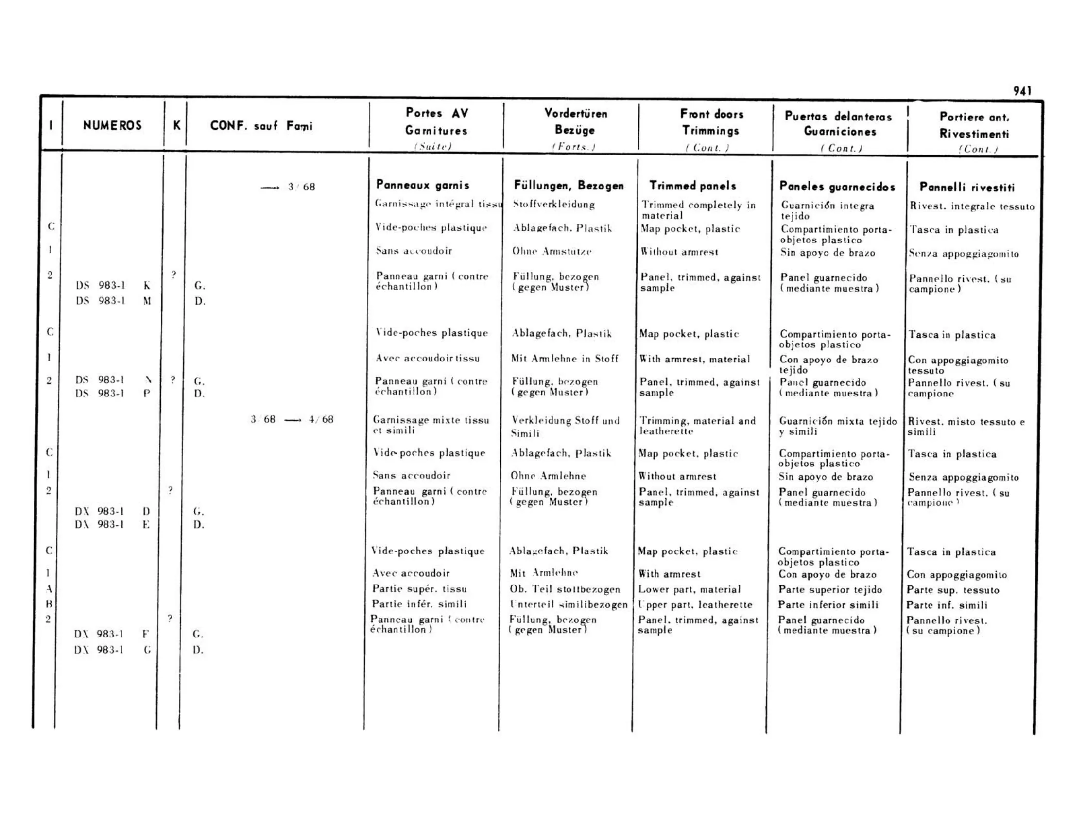 Confort except Familiale, page 449 of 503 — 598 Parts Catalogue — Volume II
