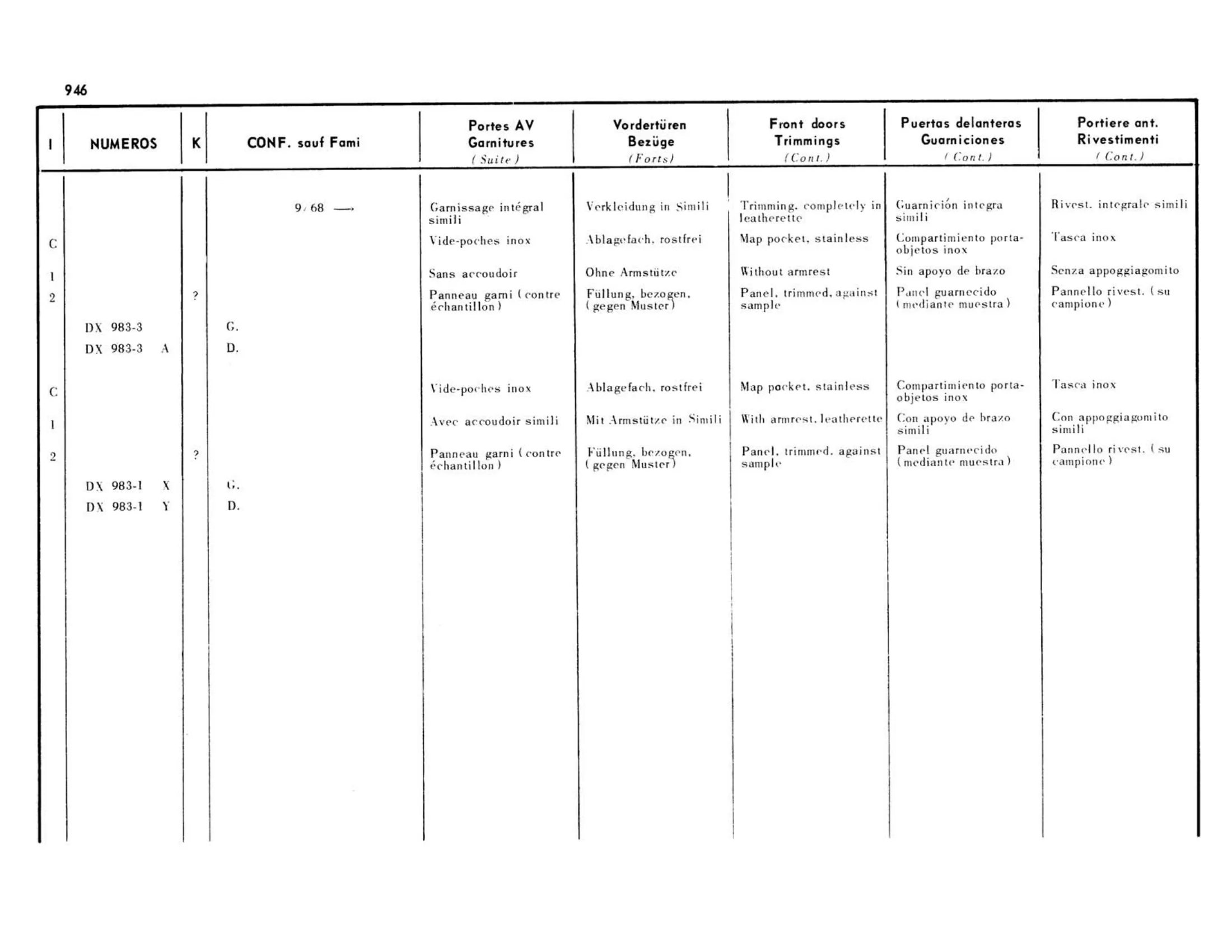 Confort except Familiale, page 452 of 503 — 598 Parts Catalogue — Volume II