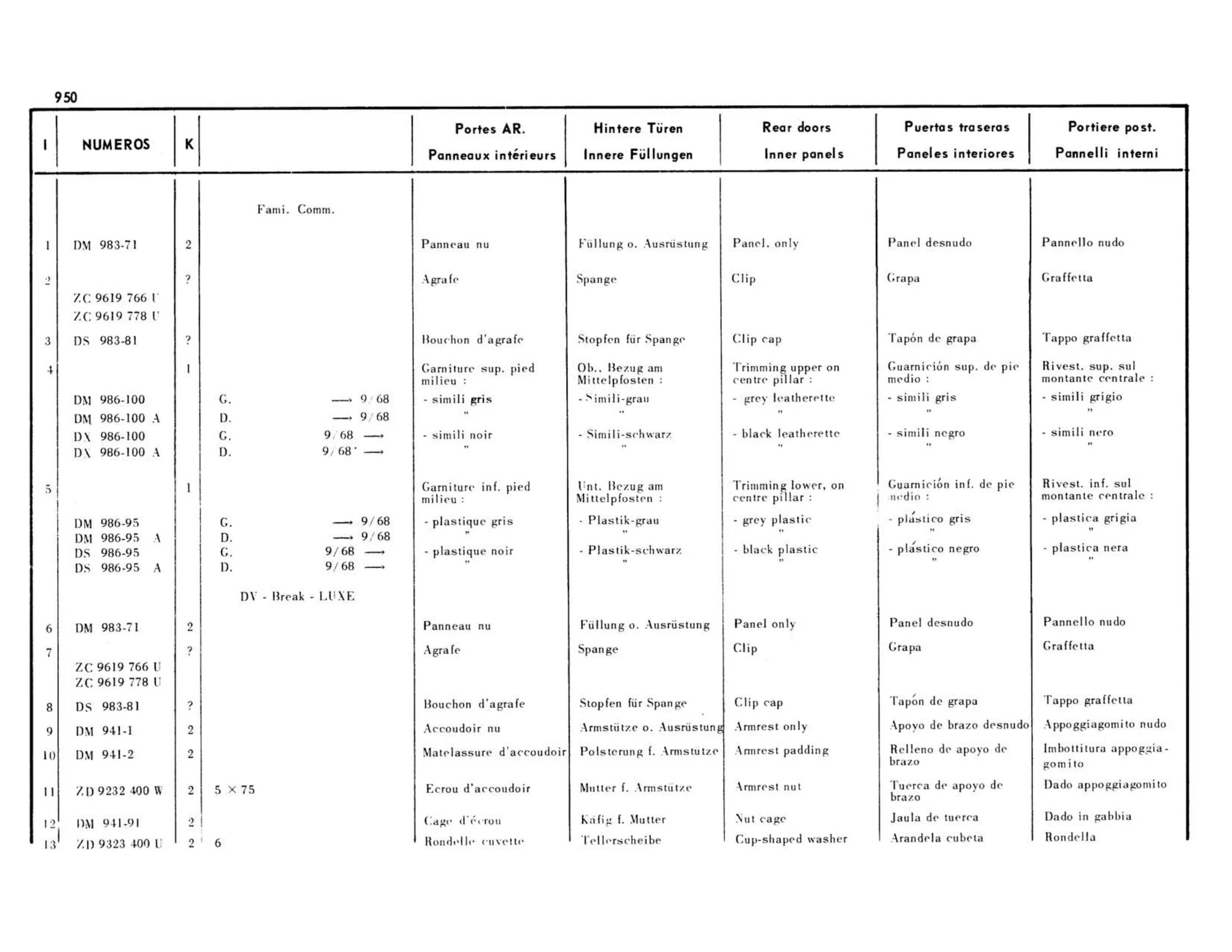  Familale, Commerciale / DV, Break Luxe, page 455 of 503 — 598 Parts Catalogue — Volume II