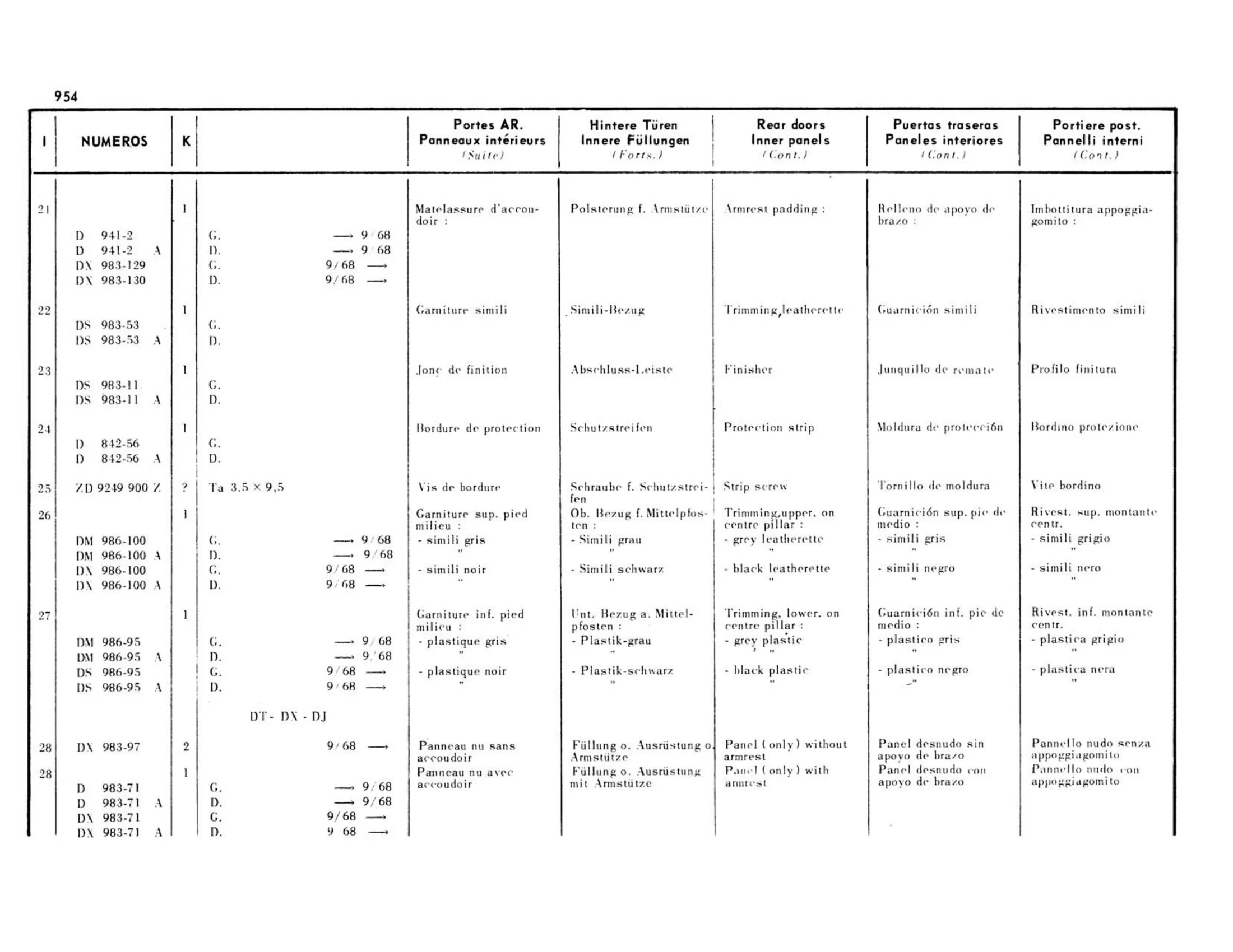 DT, DX, DJ, page 457 of 503 — 598 Parts Catalogue — Volume II