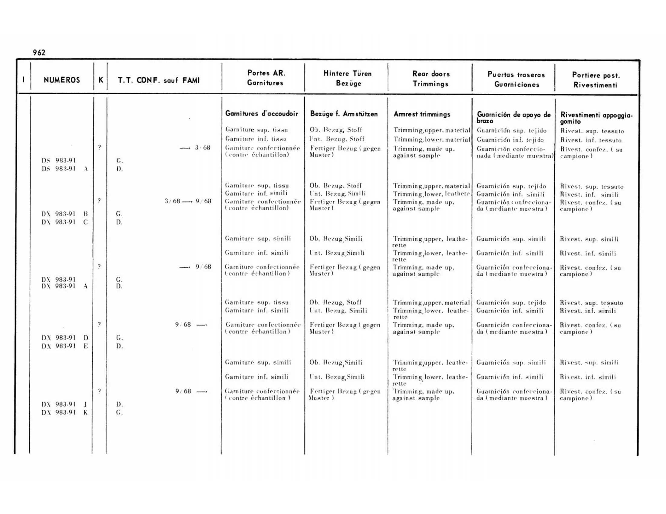 All Confort except Familiale, page 461 of 503 — 598 Parts Catalogue — Volume II