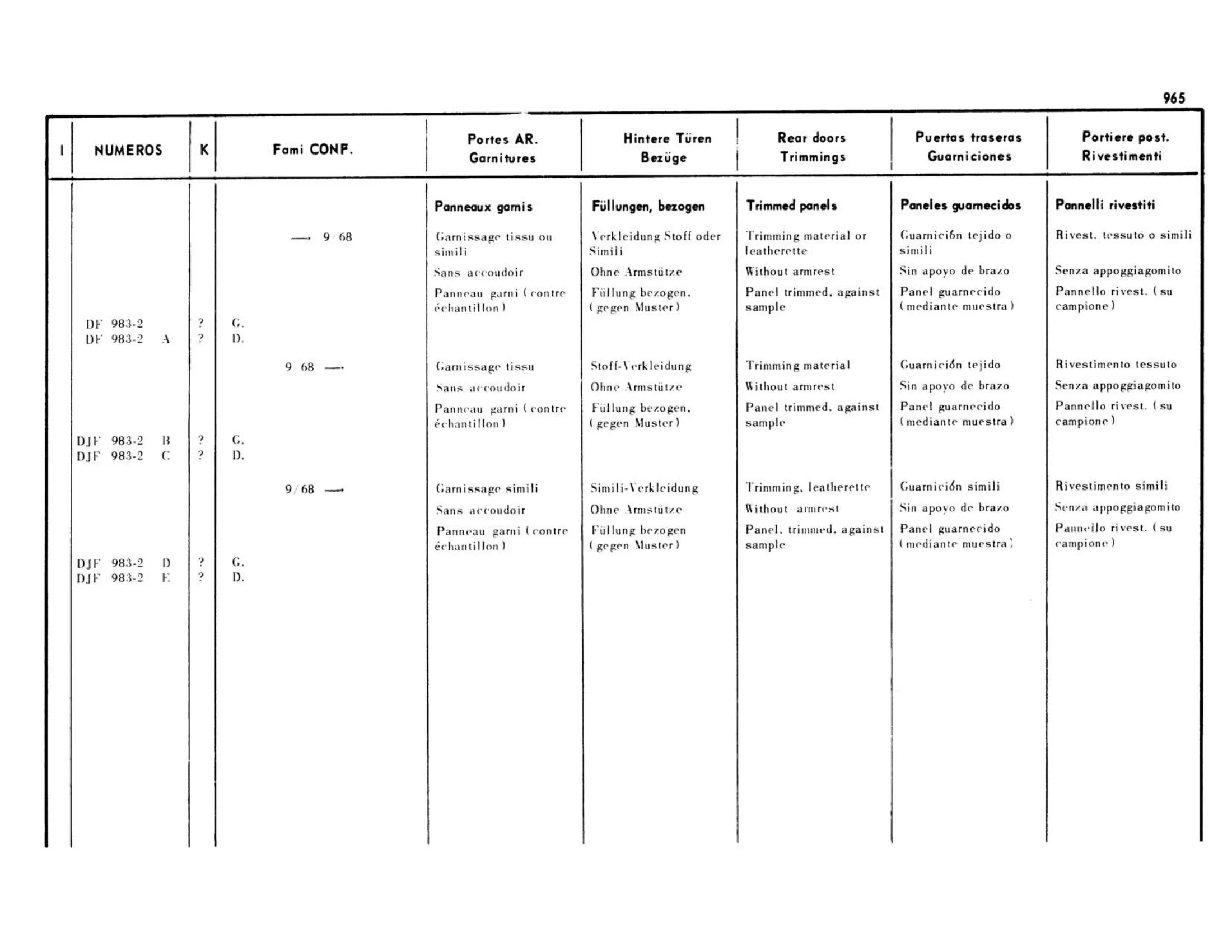 Familiale Confort, page 463 of 503 — 598 Parts Catalogue — Volume II