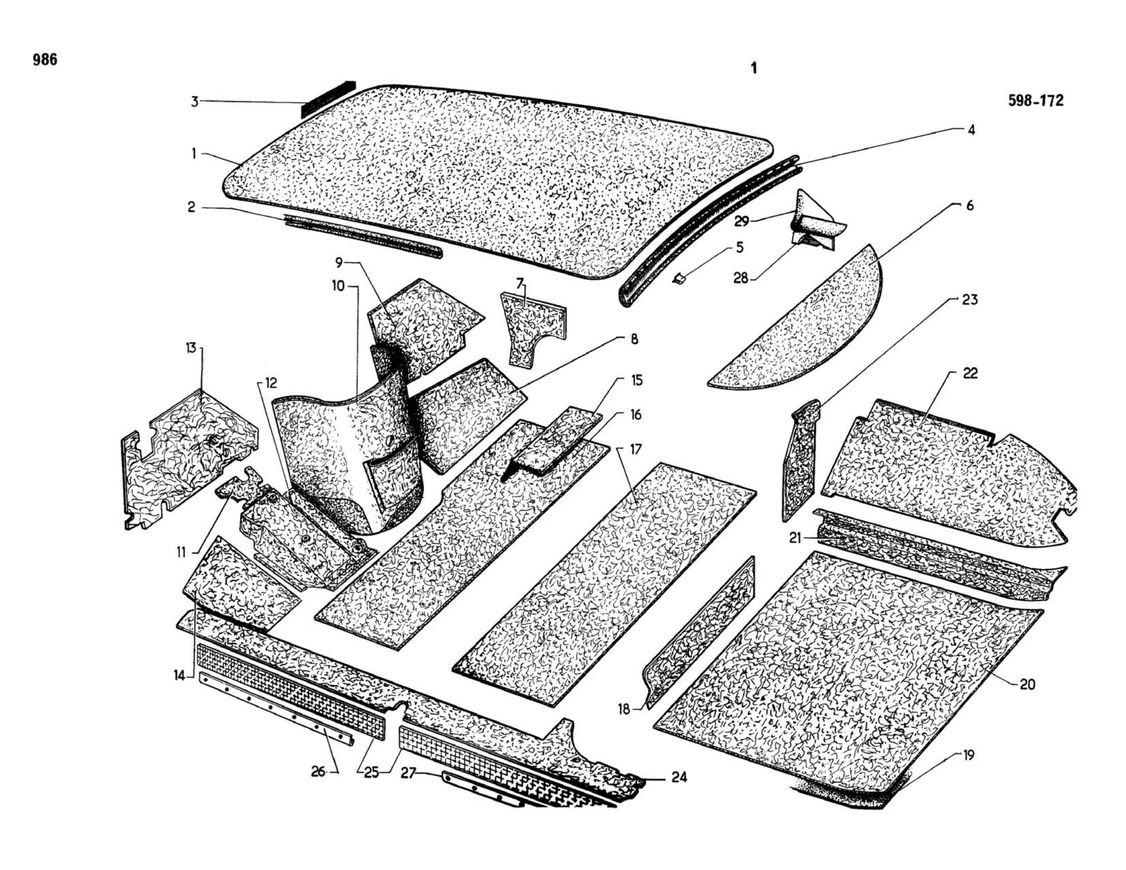 Body trimming, soundproofing / Berline except Pallas, page 476 of 503 — 598 Parts Catalogue — Volume II