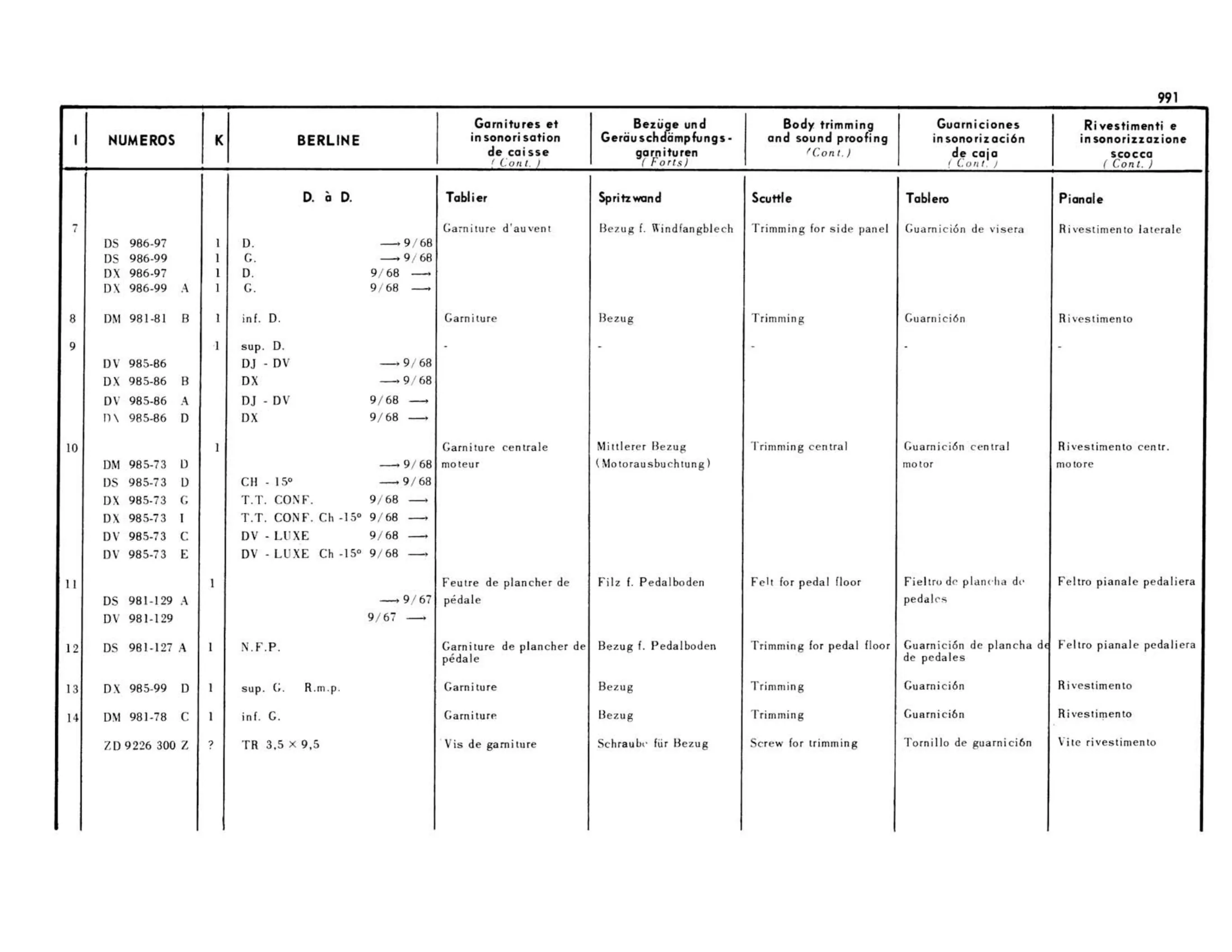 Right hand drive scuttle, page 479 of 503 — 598 Parts Catalogue — Volume II