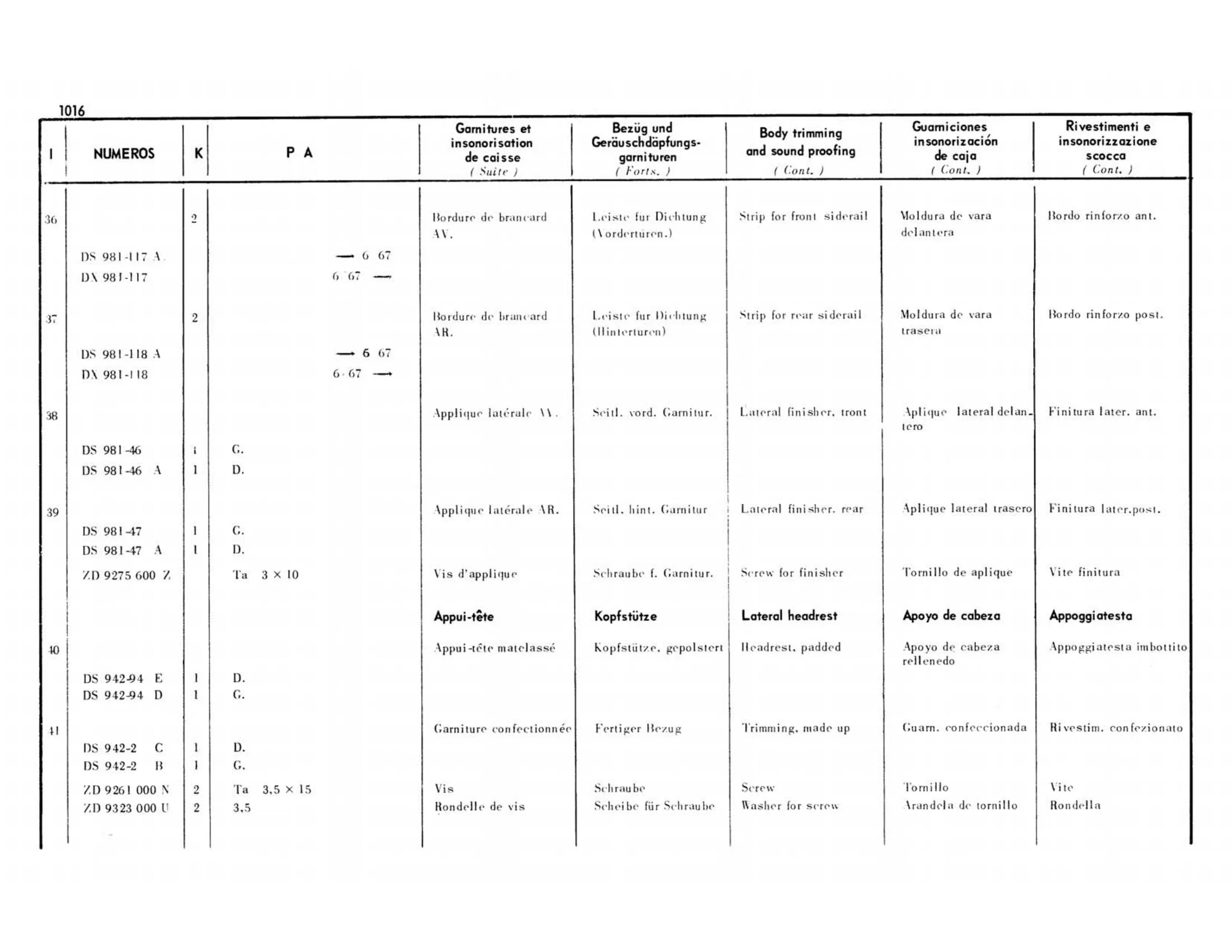 Berline Pallas, page 494 of 503 — 598 Parts Catalogue — Volume II