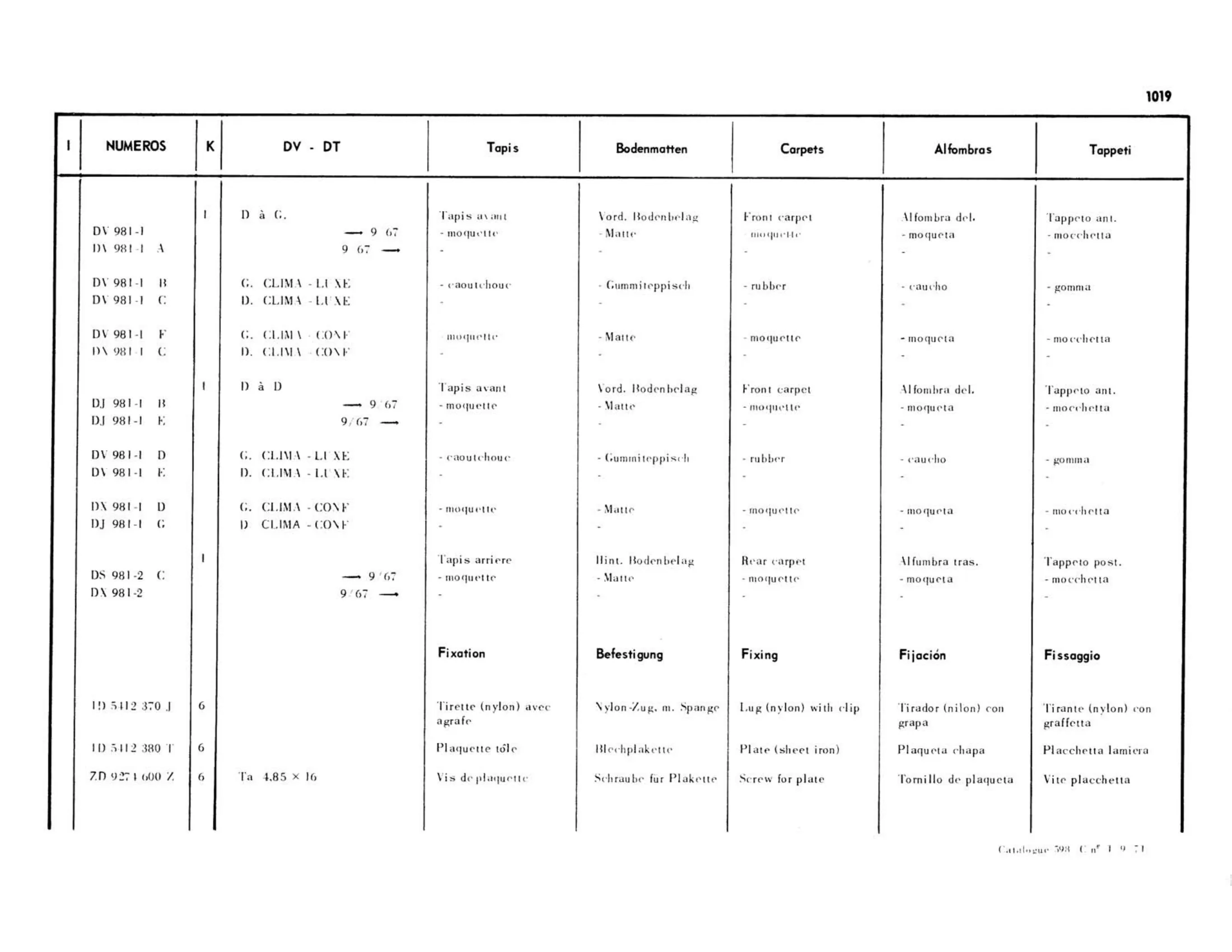 Carpets / DV DT, page 495 of 503 — 598 Parts Catalogue — Volume II