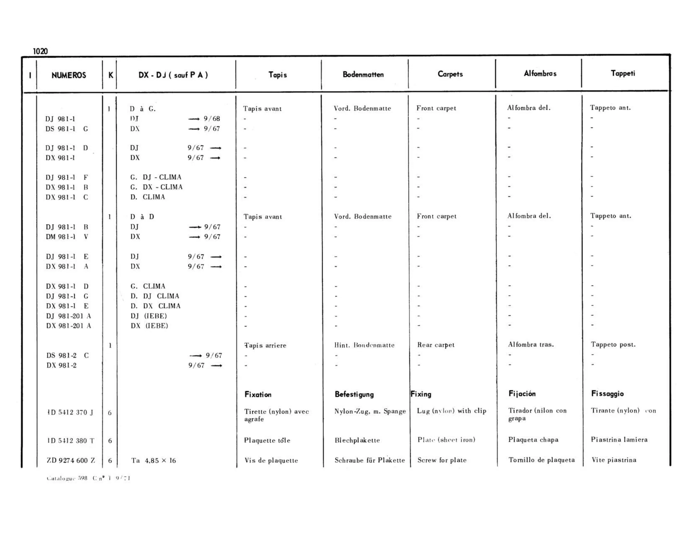 DX DJ except Pallas, page 496 of 503 — 598 Parts Catalogue — Volume II