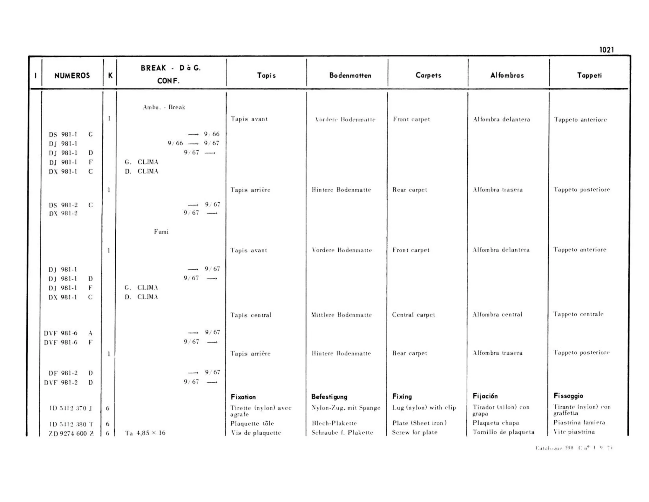 Break Confort, page 497 of 503 — 598 Parts Catalogue — Volume II