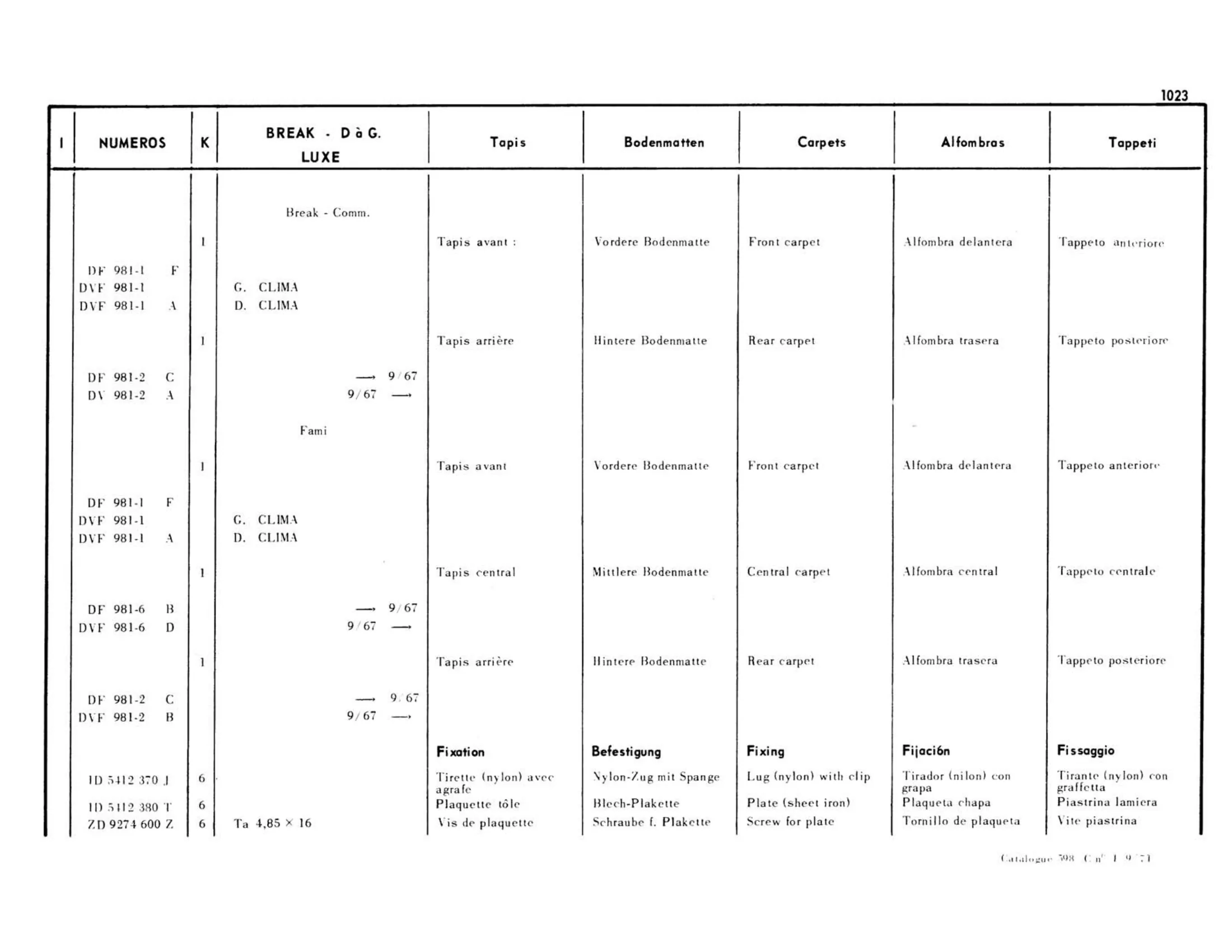  Break Luxe, page 499 of 503 — 598 Parts Catalogue — Volume II