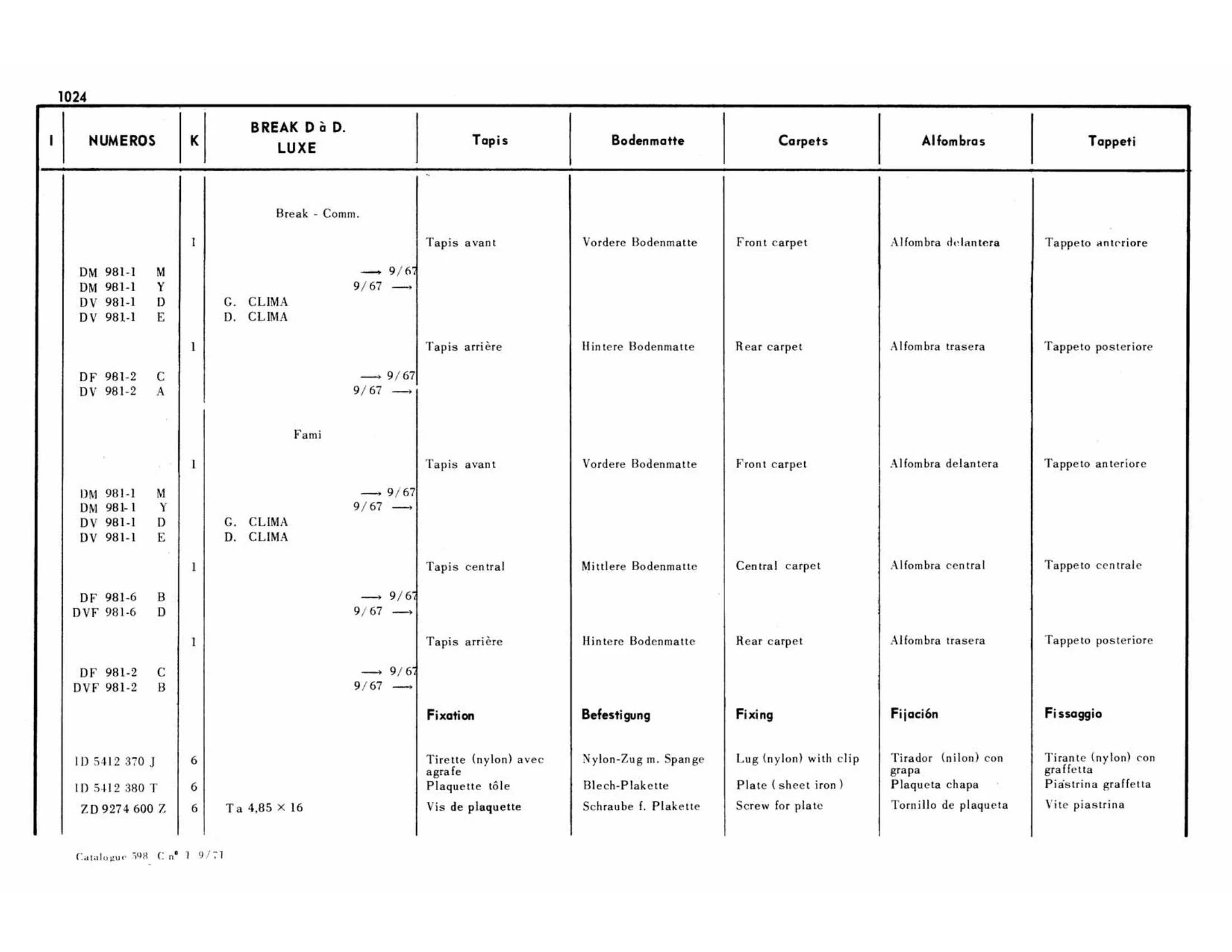 Break Luxe, page 500 of 503 — 598 Parts Catalogue — Volume II