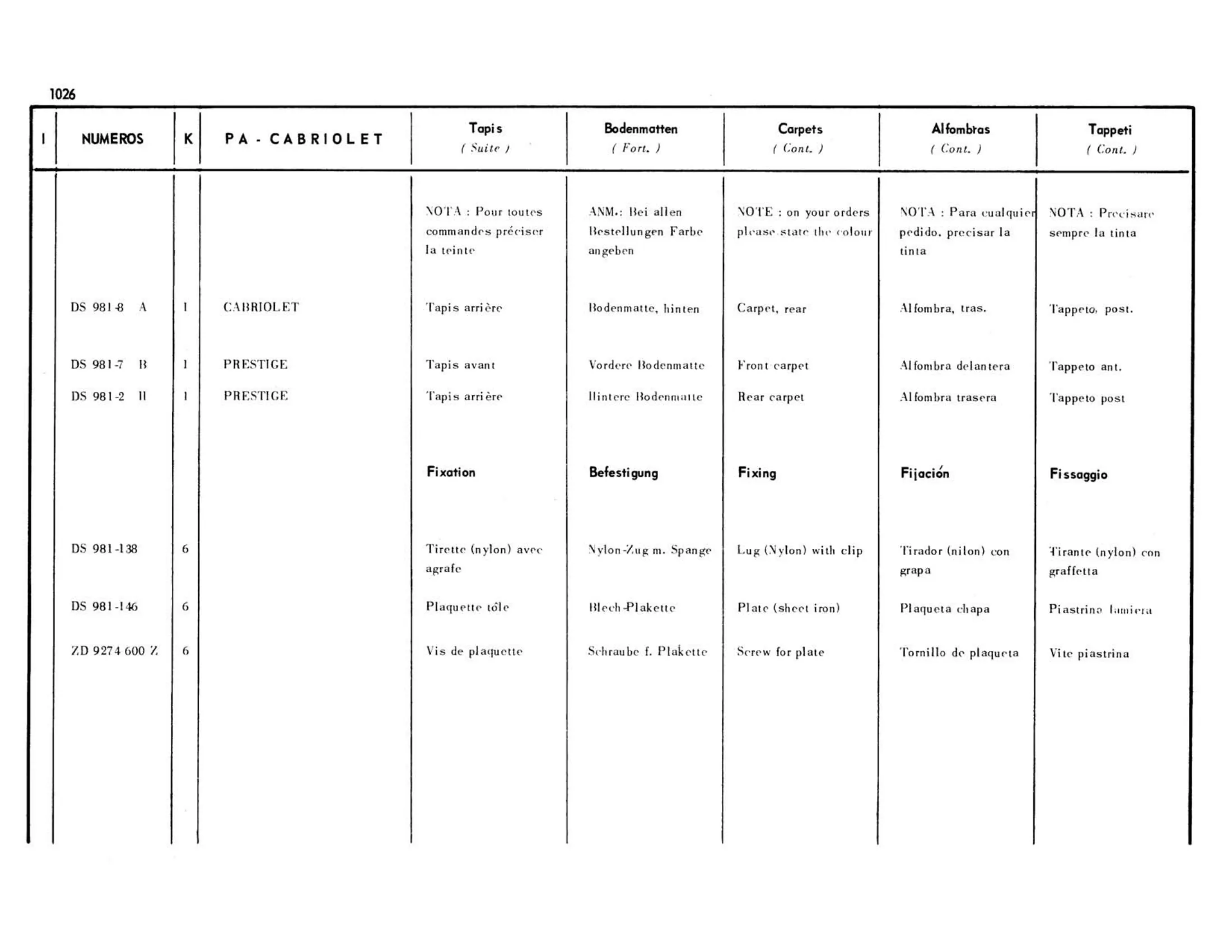 Pallas, Cabriolet, page 502 of 503 — 598 Parts Catalogue — Volume II
