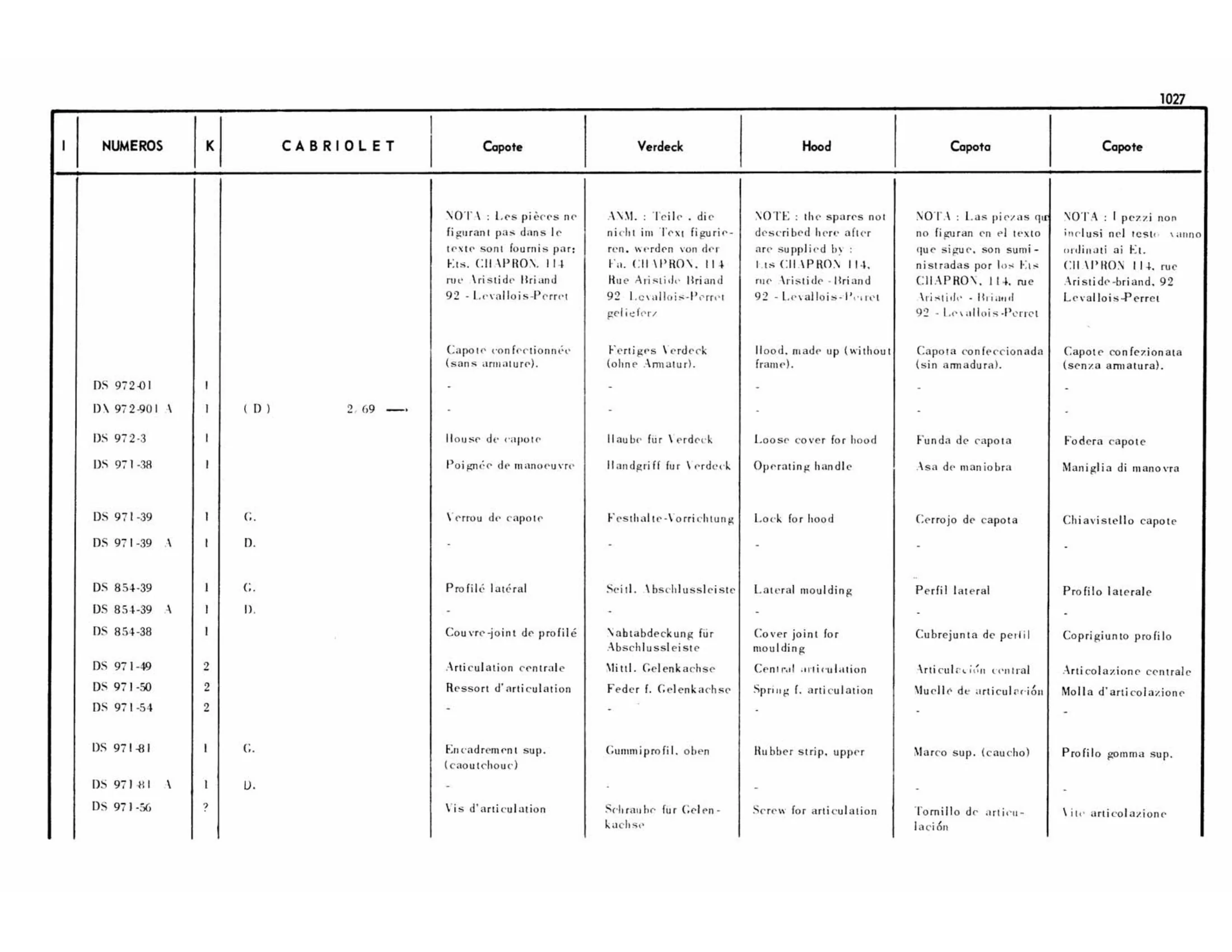 Pallas, Cabriolet, page 503 of 503 — 598 Parts Catalogue — Volume II