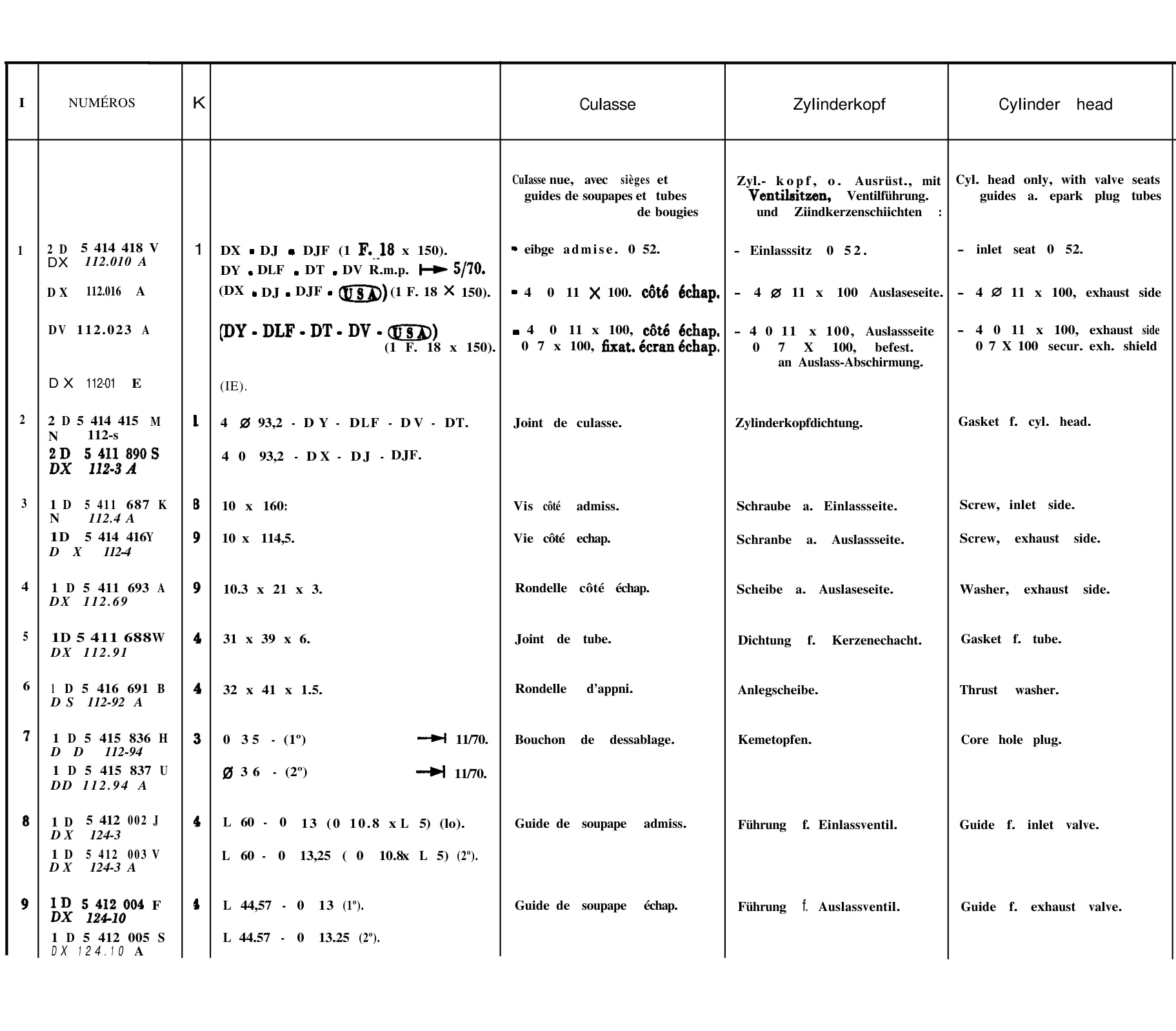 Cylinder Head, page 29 of 698 — 604 Parts Catalogue — Volume I