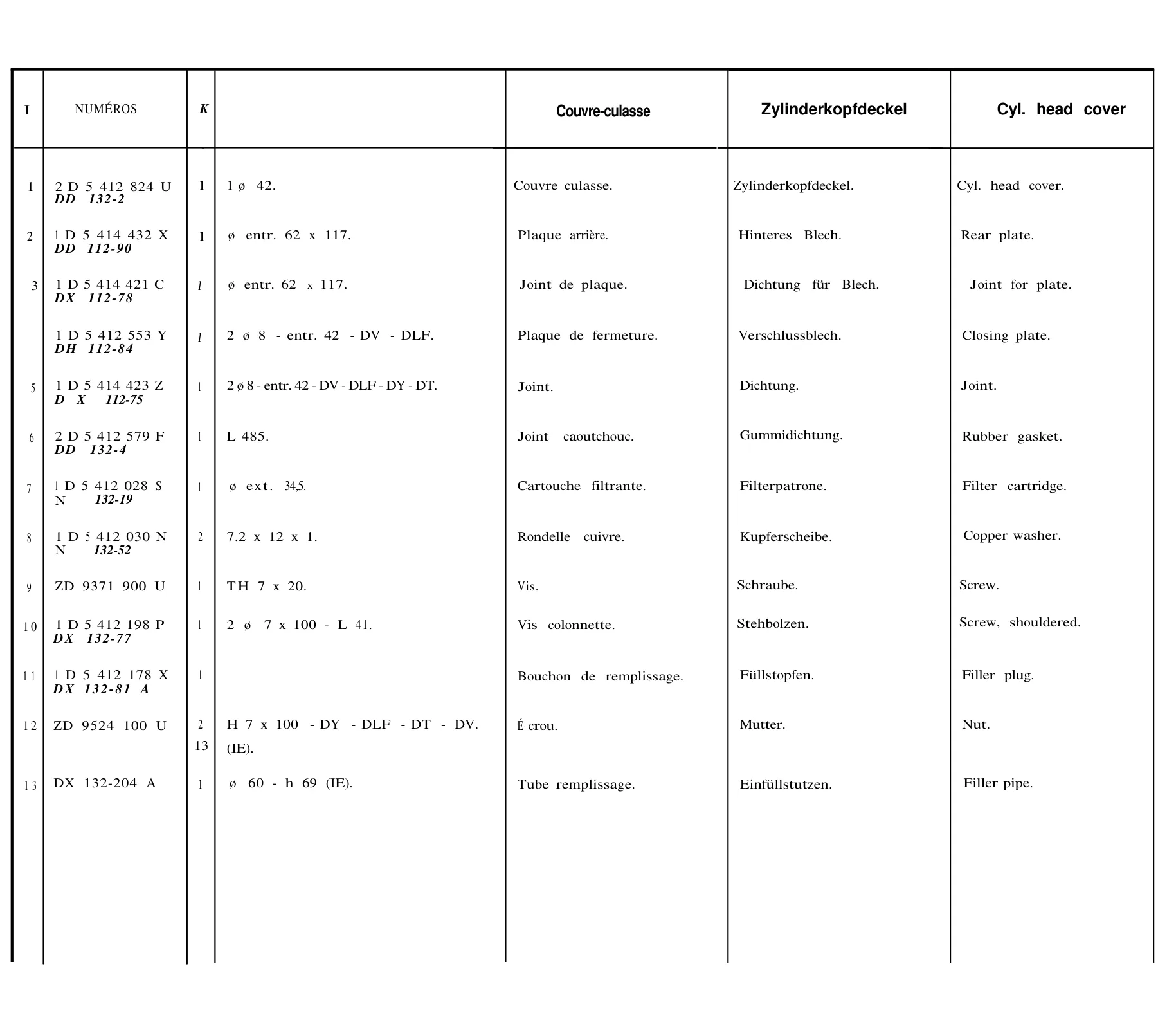 Cylinder Head cover, page 32 of 698 — 604 Parts Catalogue — Volume I