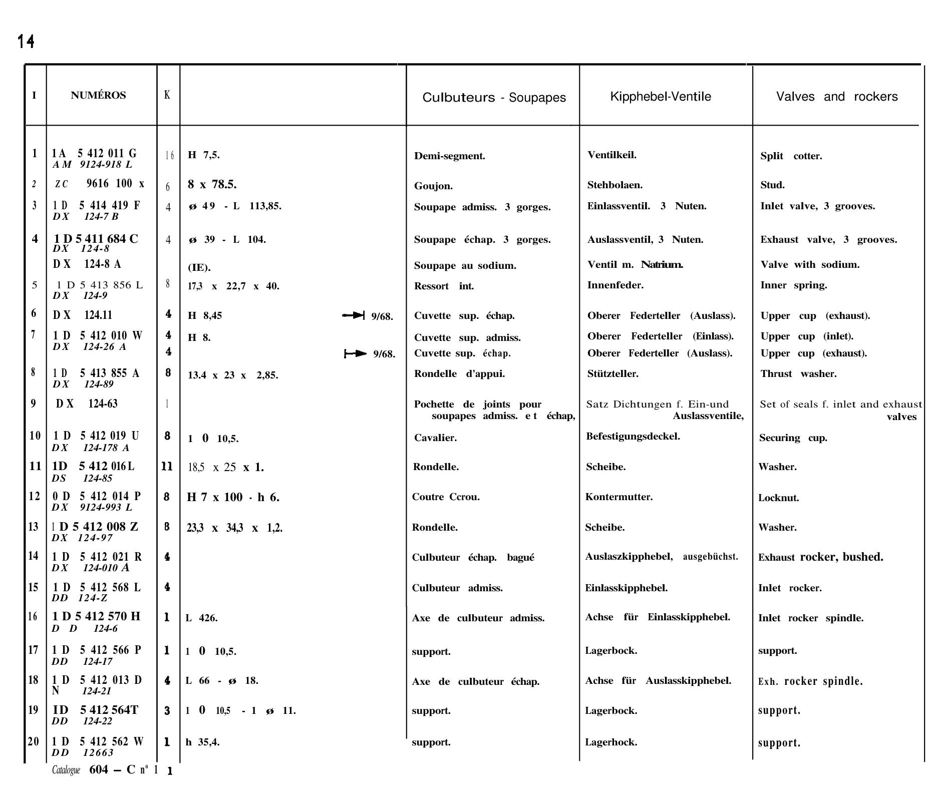 Valves, rockers, page 34 of 698 — 604 Parts Catalogue — Volume I