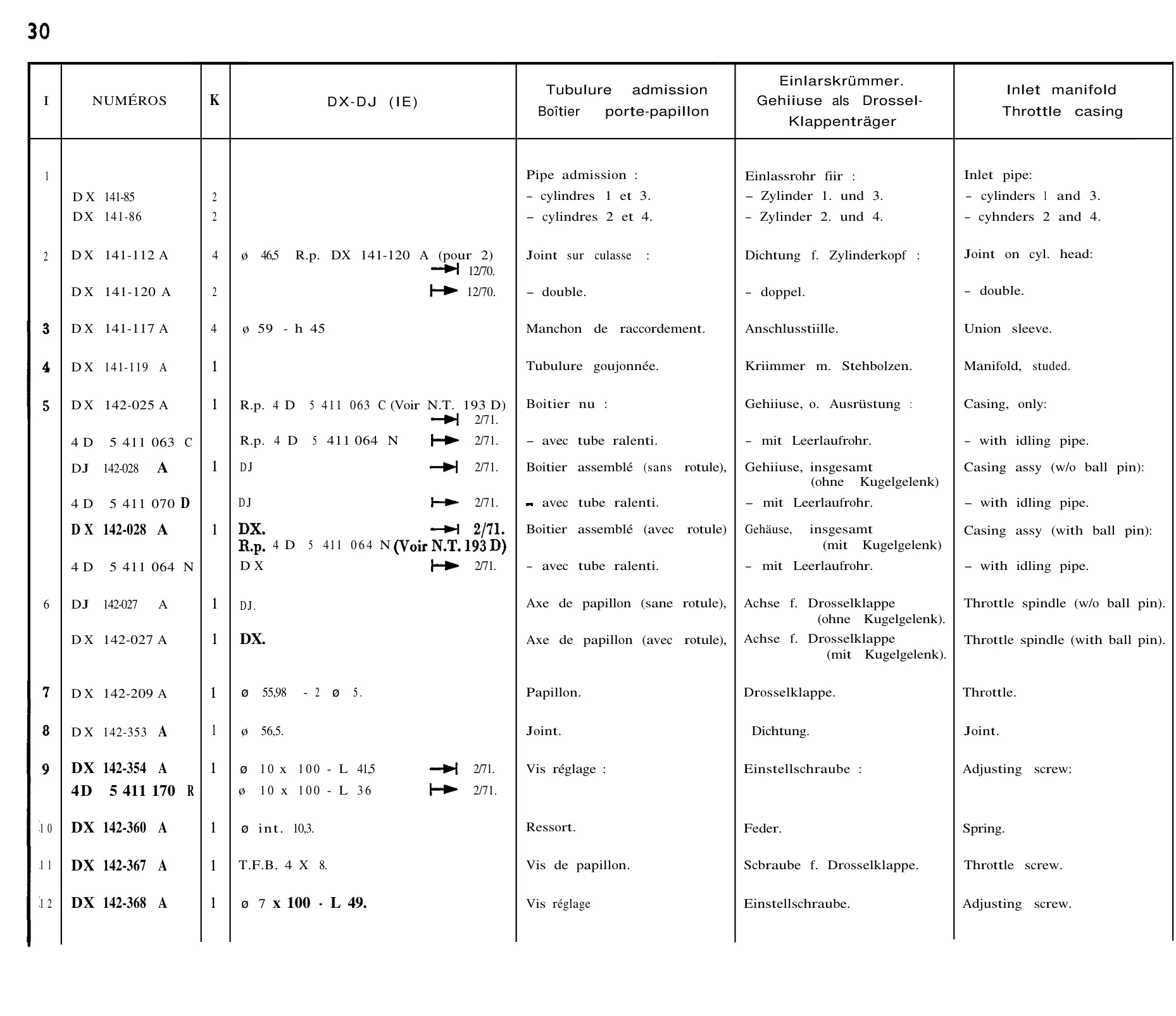 Throttle casing, page 47 of 698 — 604 Parts Catalogue — Volume I