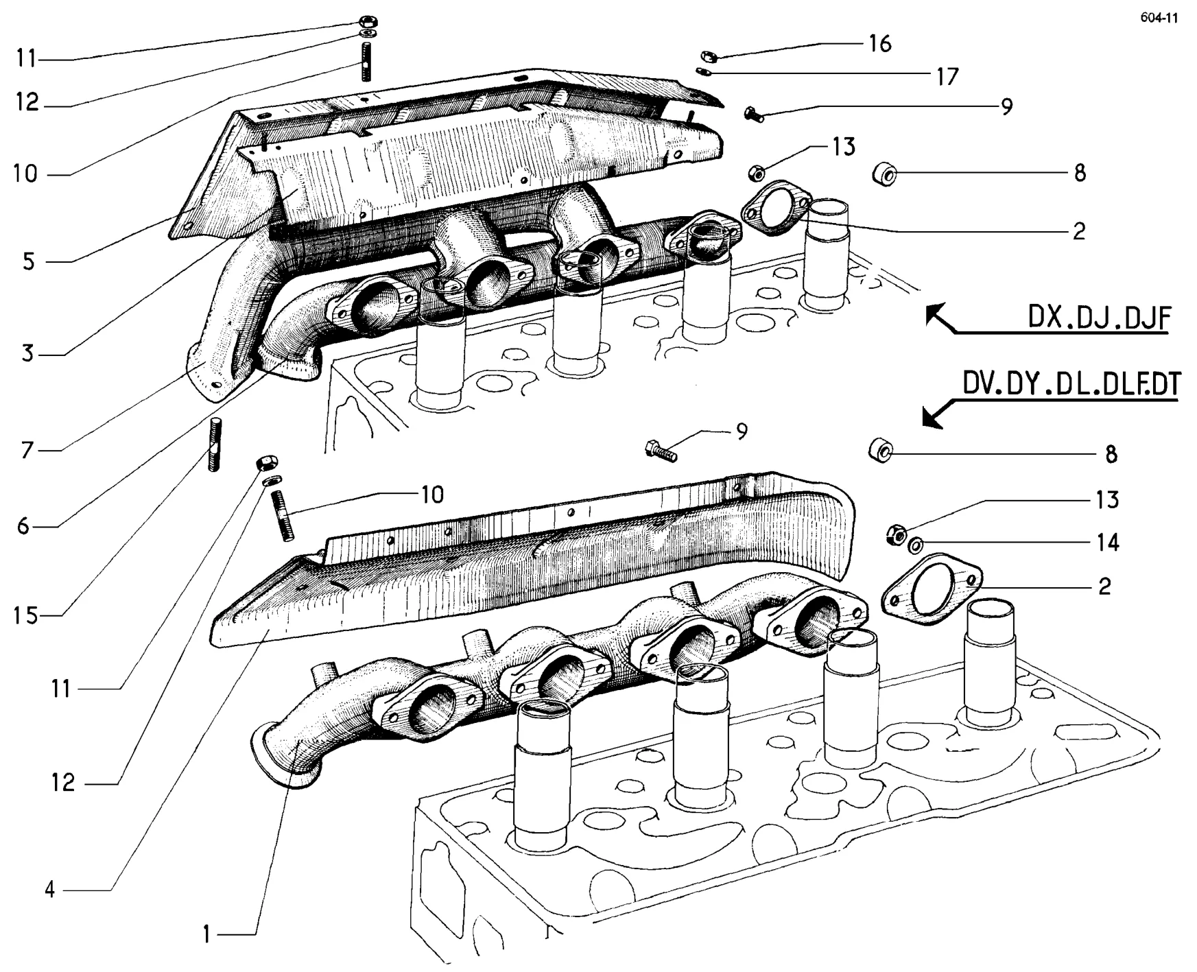 Exhaust manifold, page 49 of 698 — 604 Parts Catalogue — Volume I